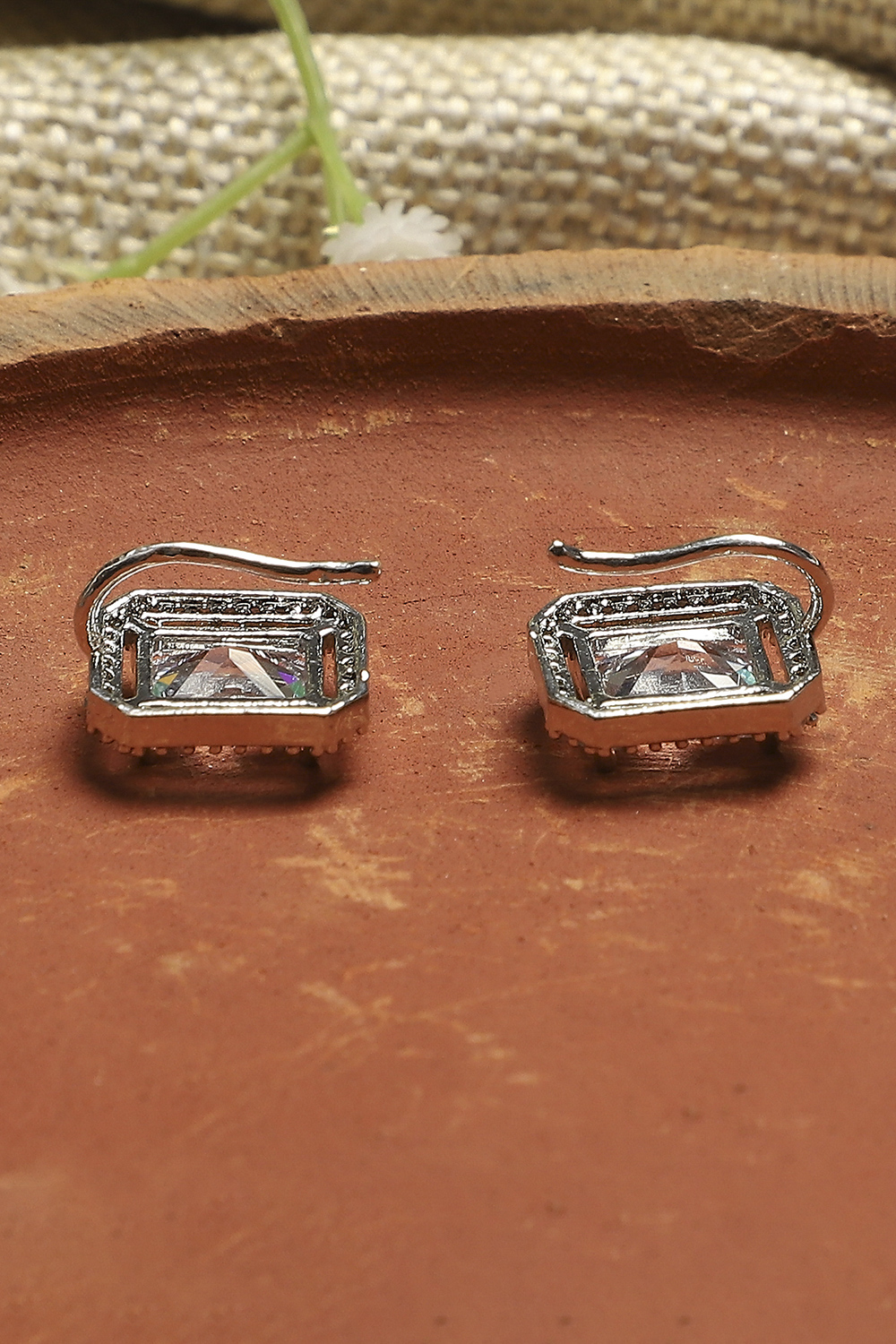 White Stone Embellished Earrings image number 2