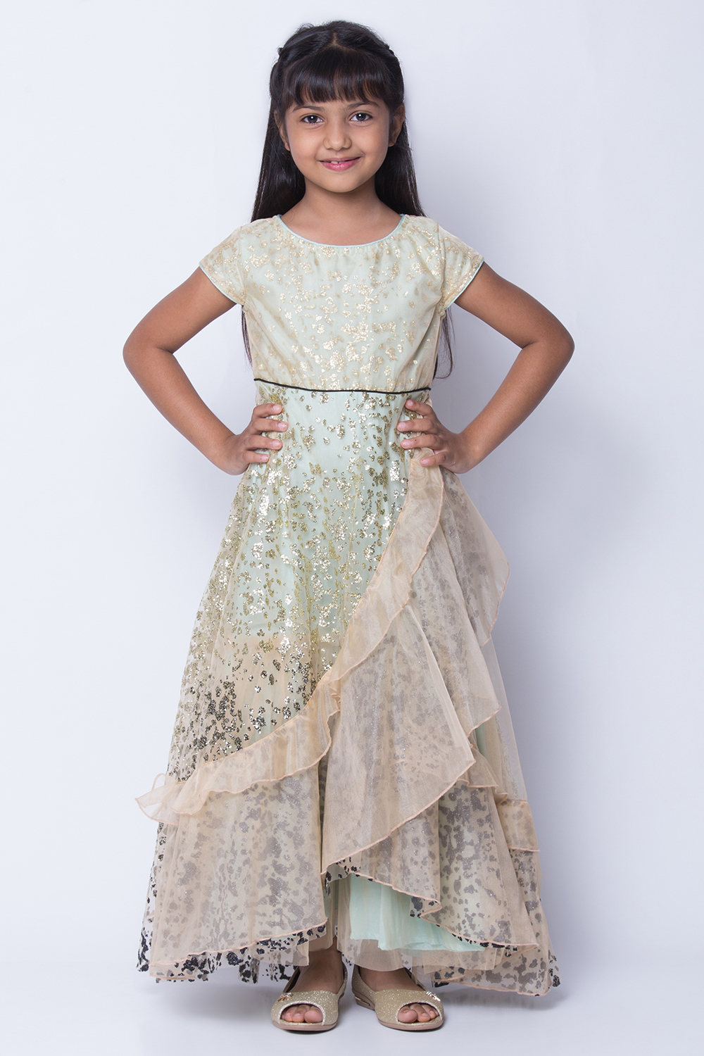 Beige Art Silk Flared Gown image number 0