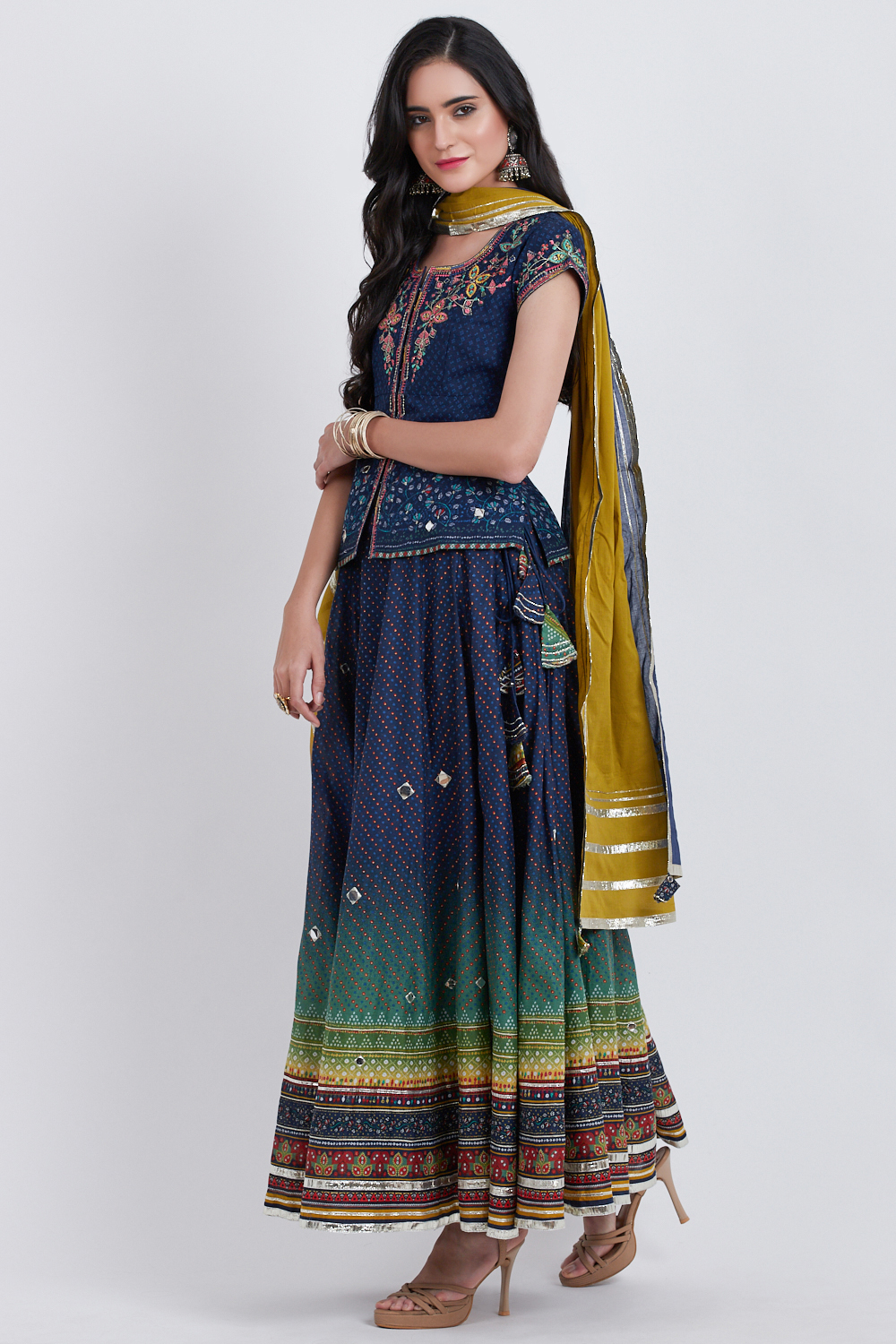 Navy Blue Cotton Lehenga Set image number 3