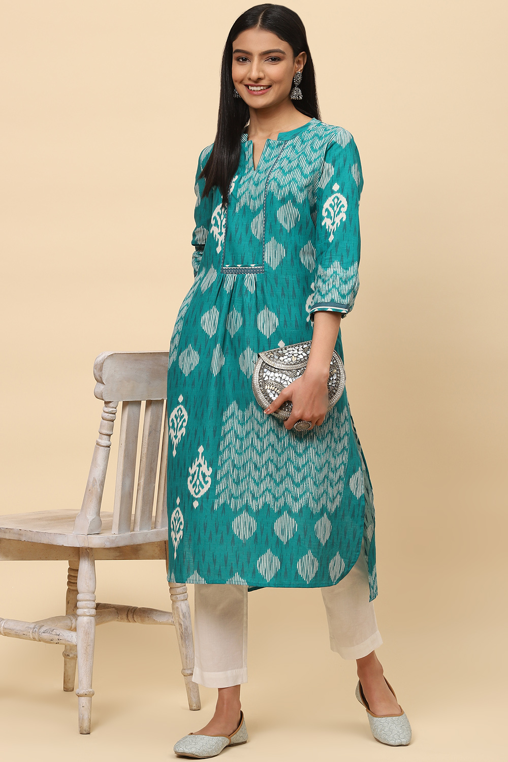 Green Cotton Straight Kurta image number 5