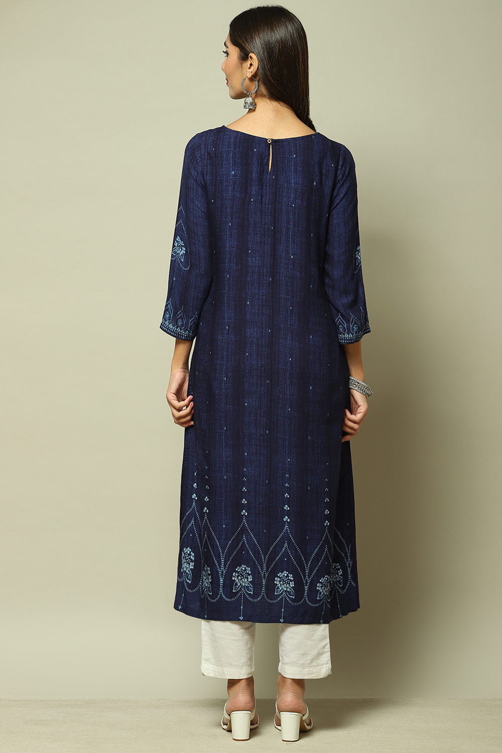 Indigo LIVA Straight Printed Kurta image number 4