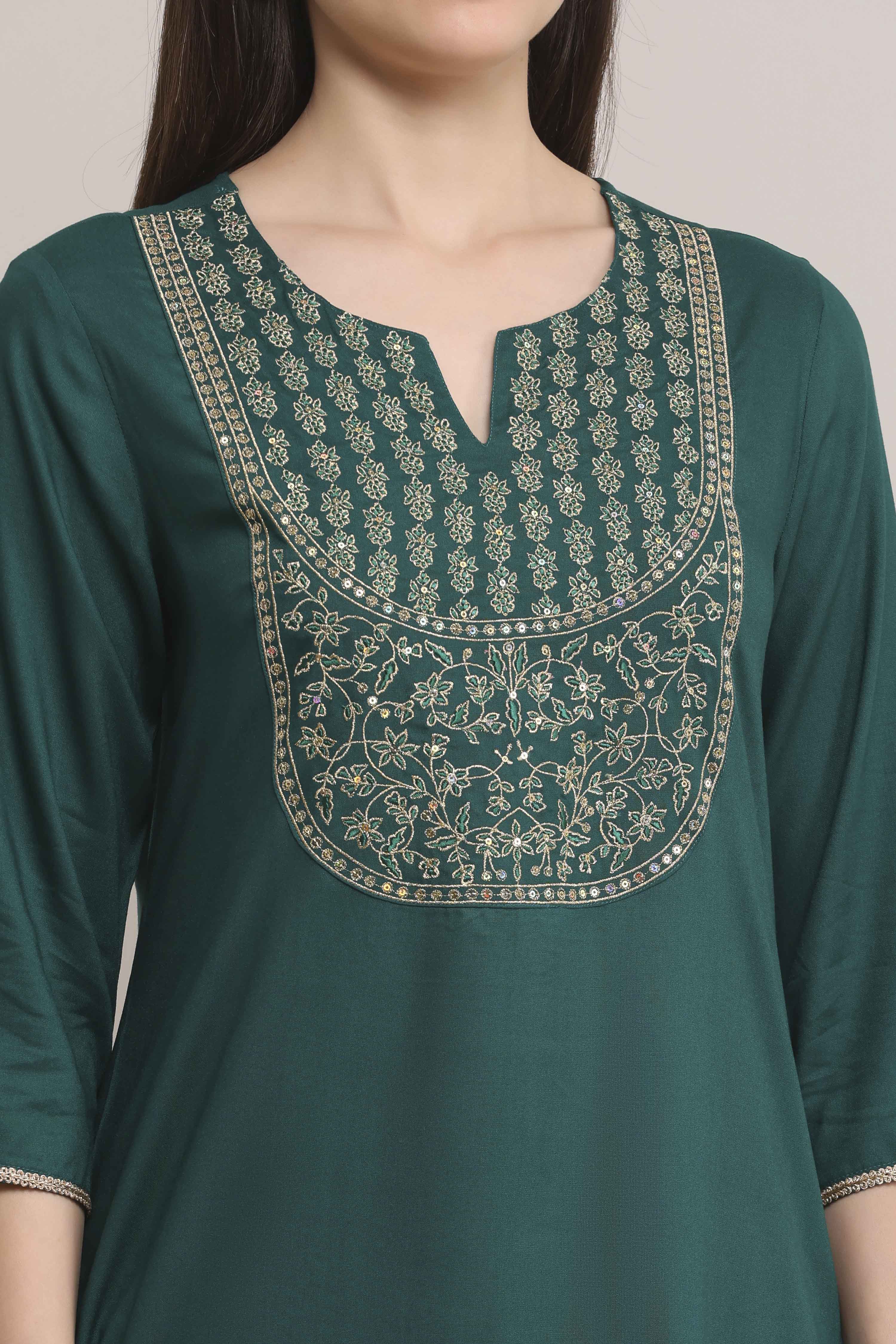 Teal Green Solid Straight Kurta image number 1