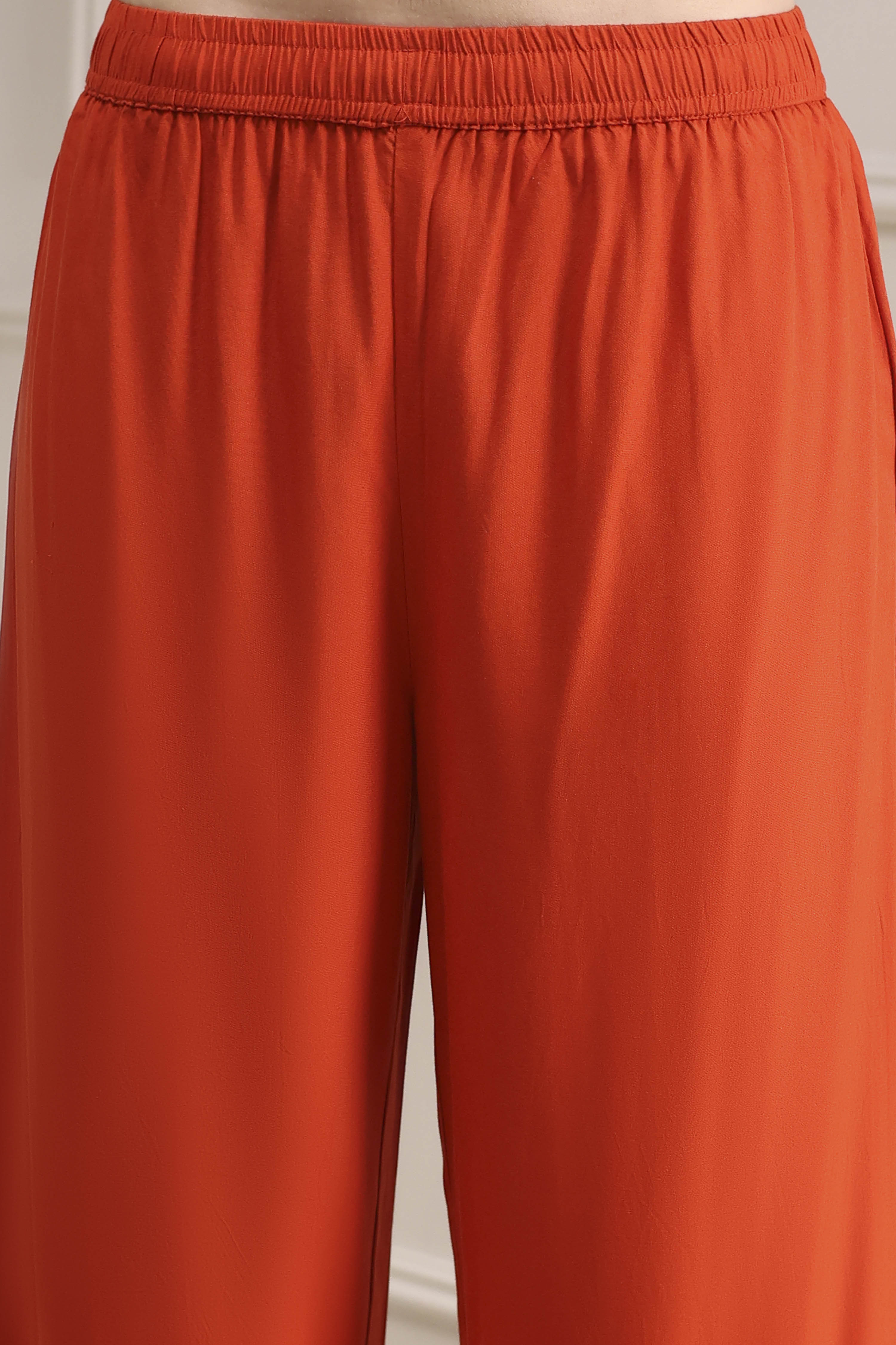 Burnt Orange Dyed Asymmetric Kurta Set image number 2