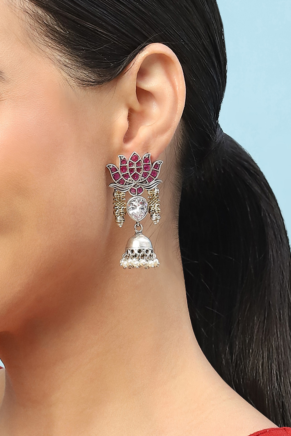 Pink Stone Embellished Earrings image number 1