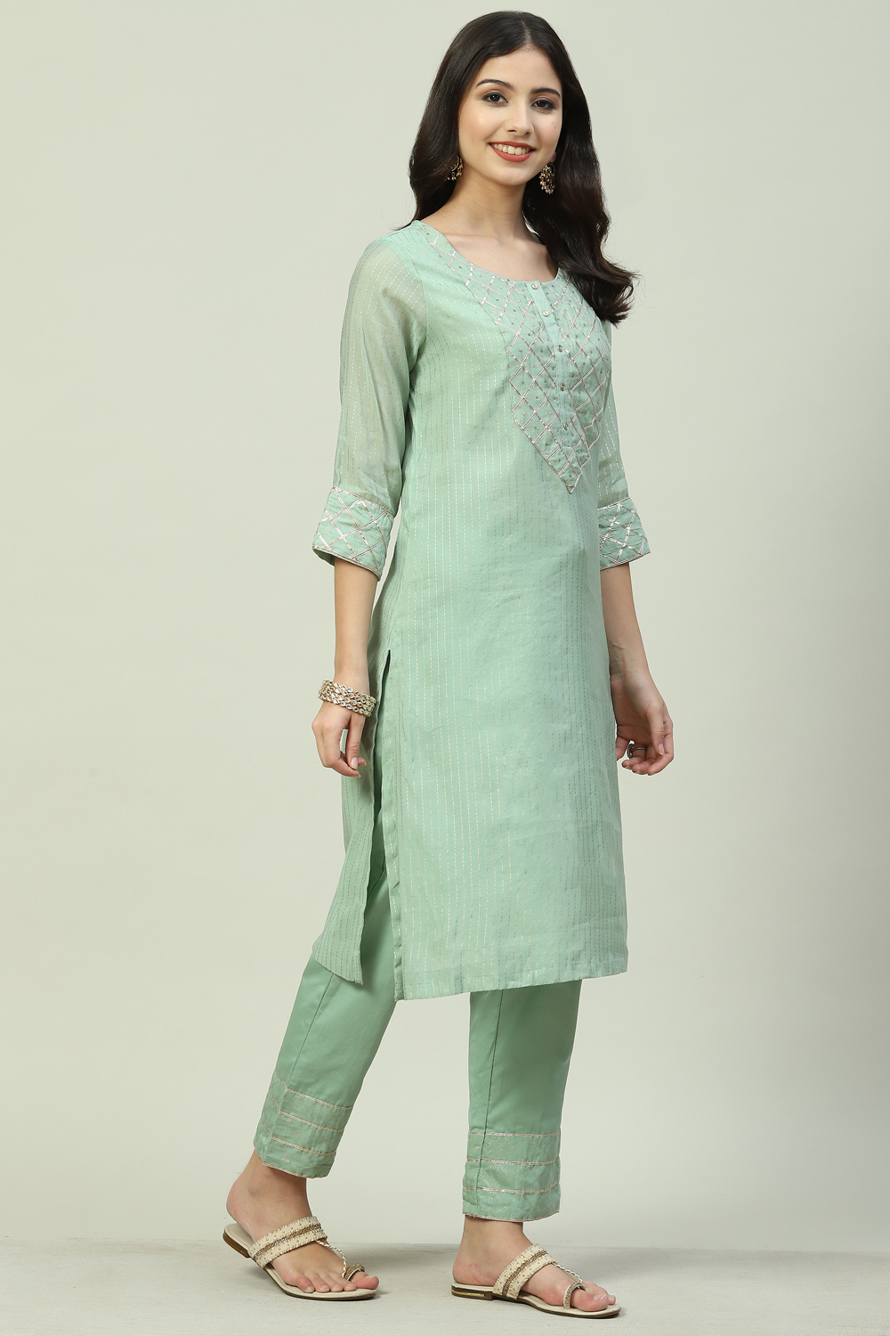 Yellow Art Silk A-Line 2 Piece Set image number 3