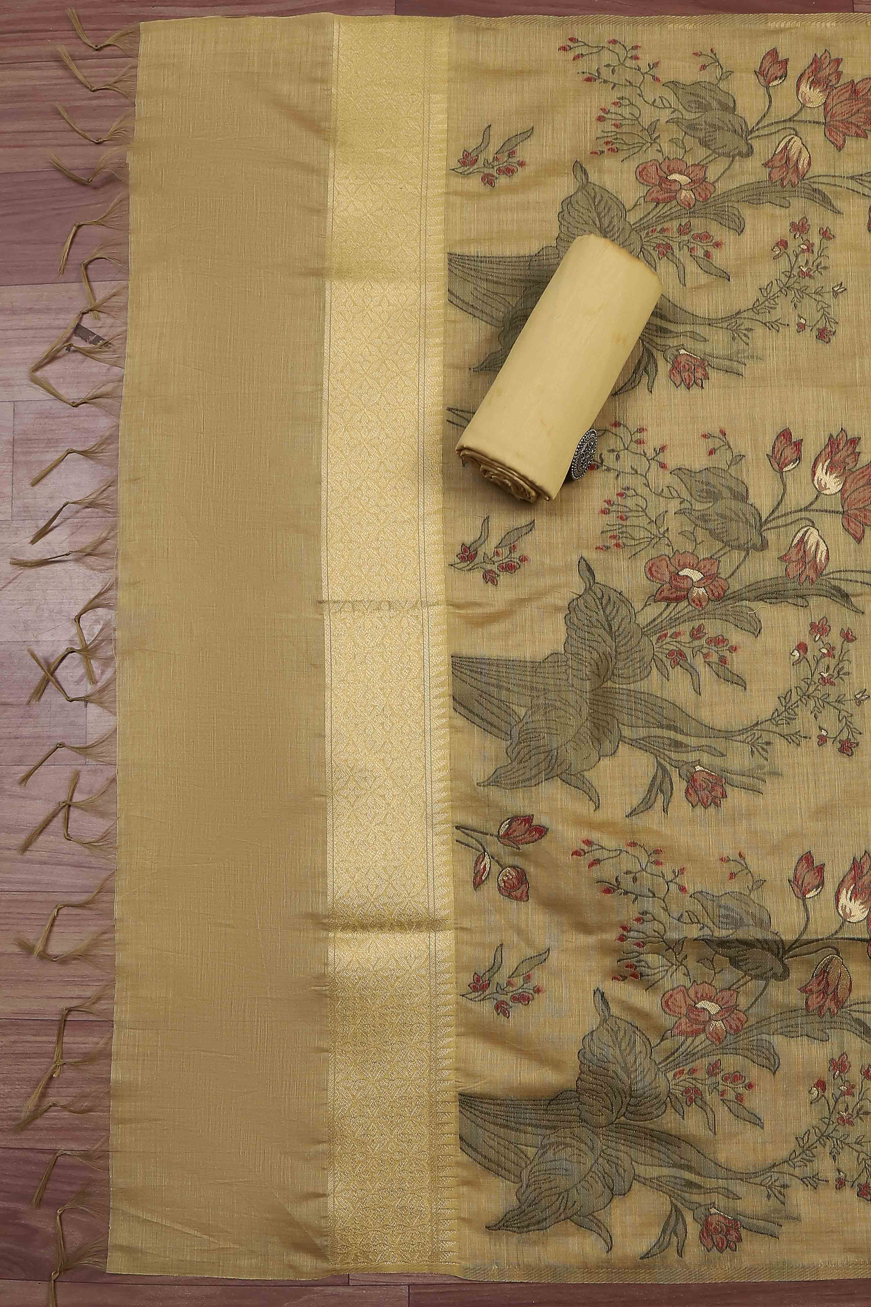 Peach Cotton Jamdani Unstitched Suit Set image number 3