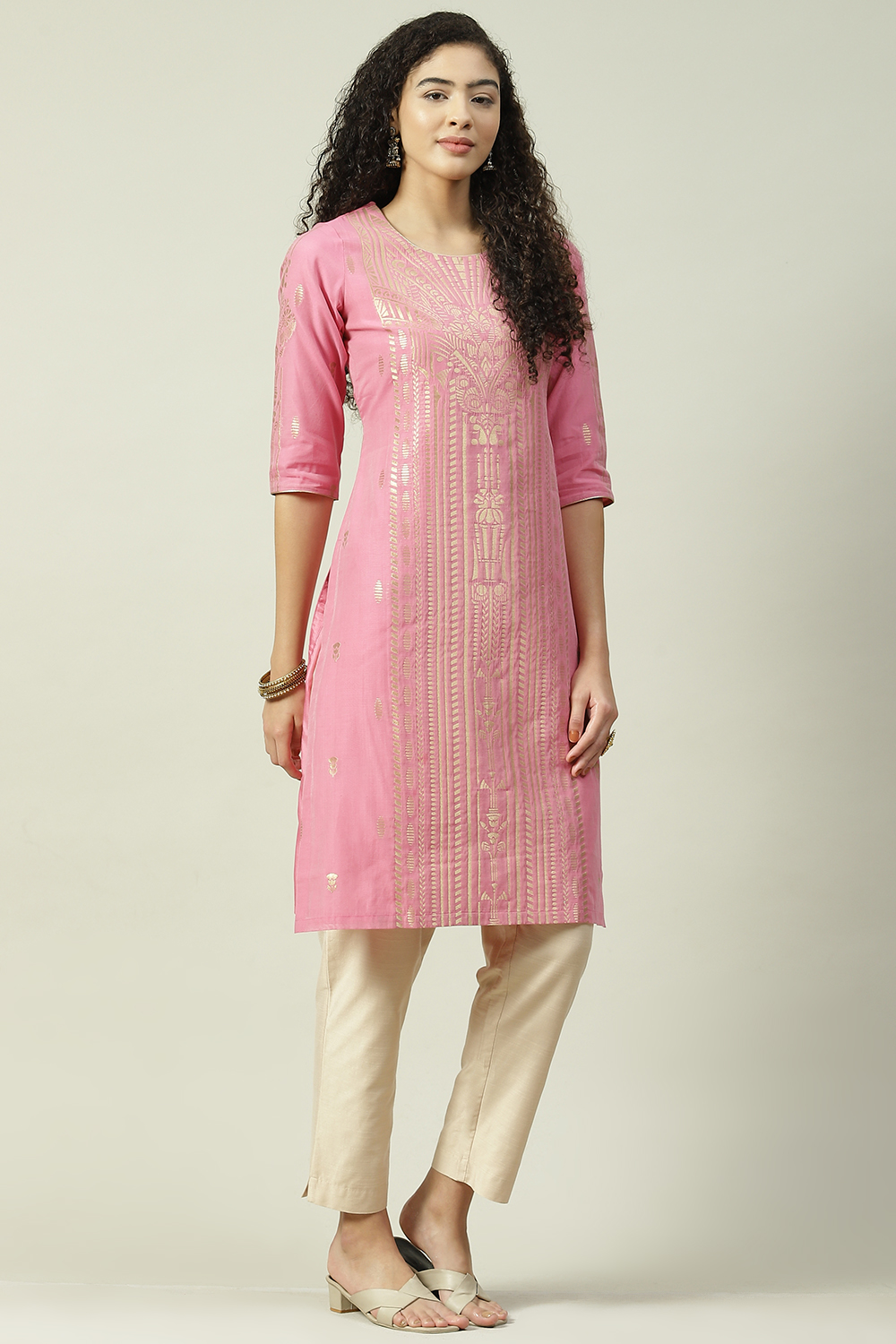 Blue Poly Cotton Straight Yarndyed Kurta image number 3