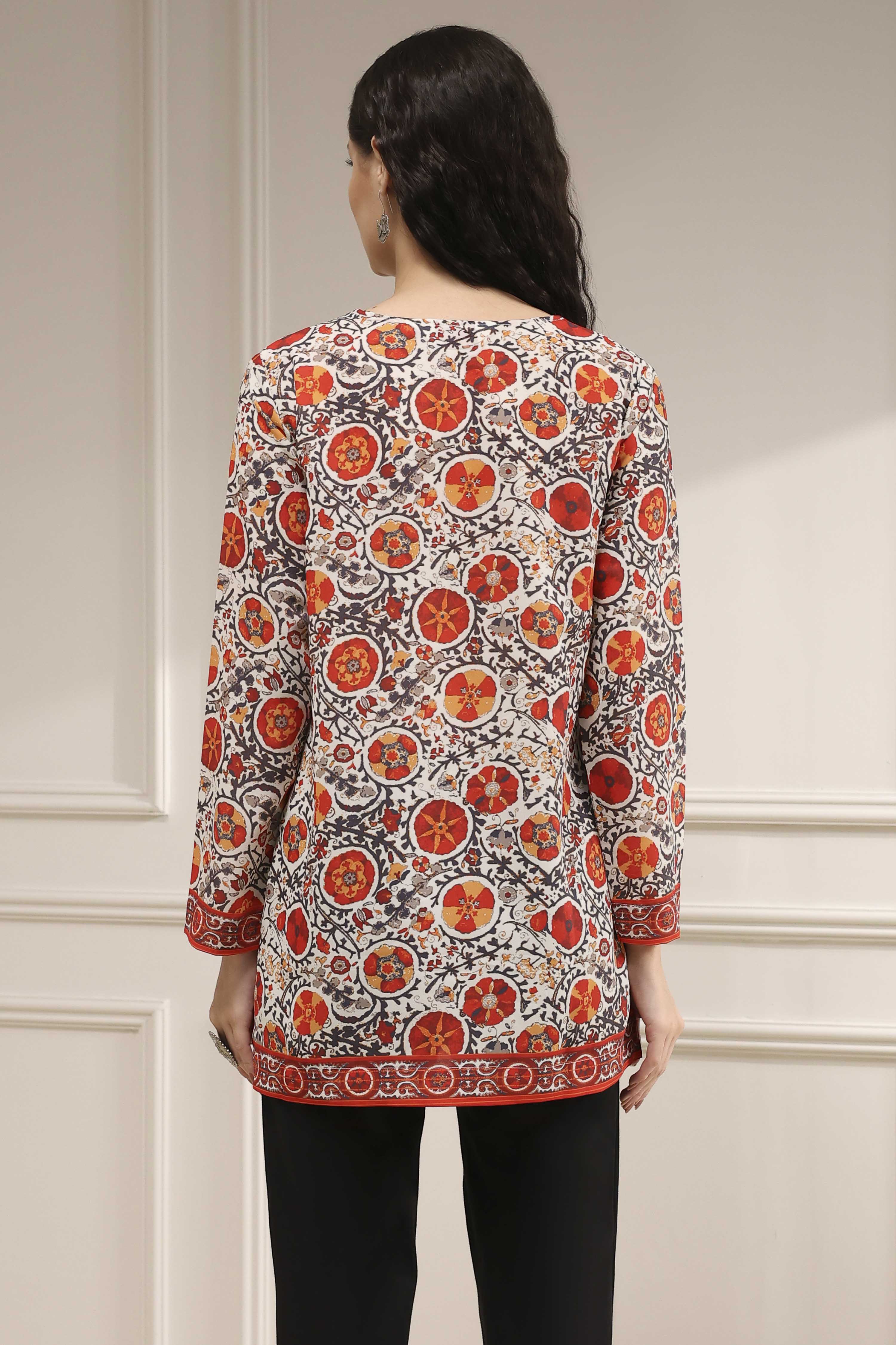 Mustard Red Polyester Straight Printed Short Kurta image number 3