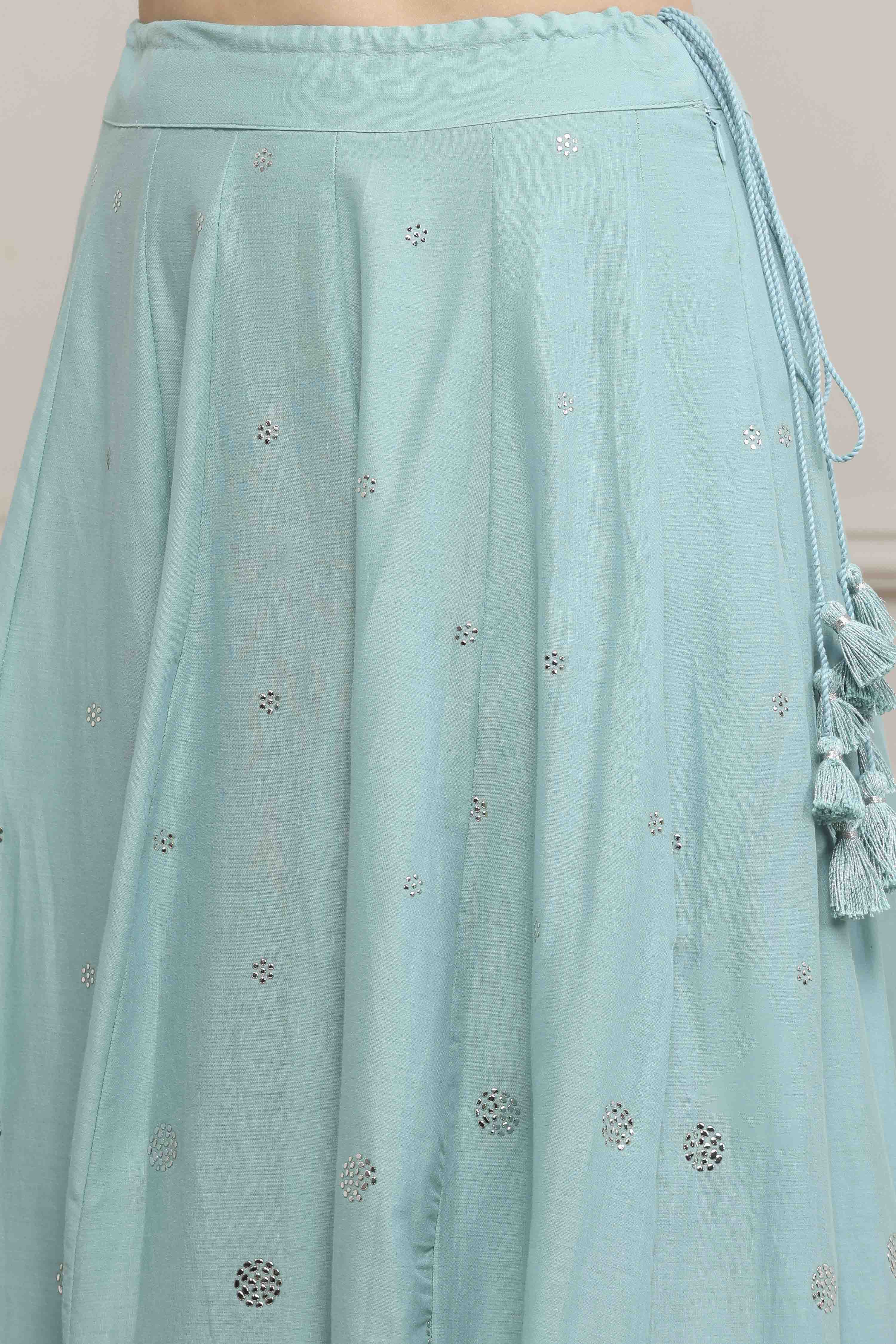 Powder Blue Cotton Printed Lehenga Set image number 2