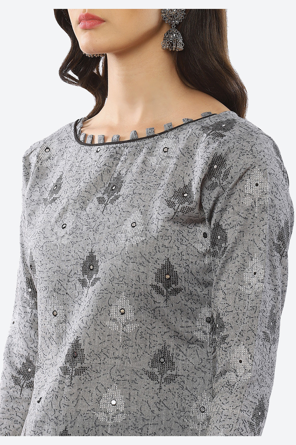 Grey Cotton Unstitched Suit Set image number 1