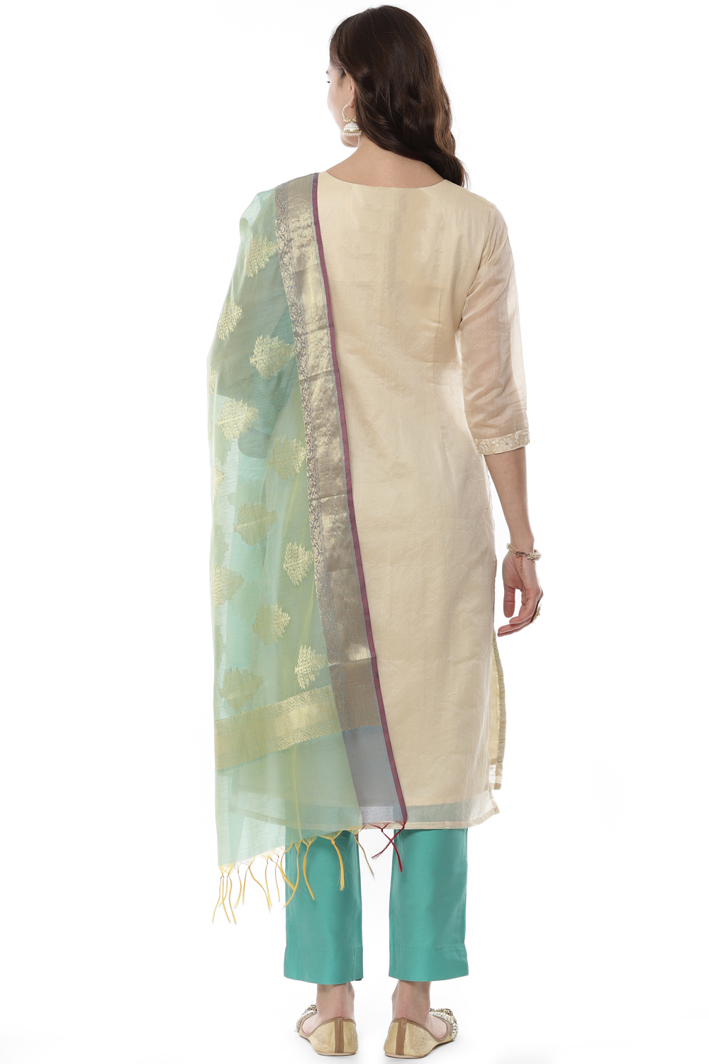 Beige Cotton Blend Machine Embroidered Unstitched Suit Set image number 4