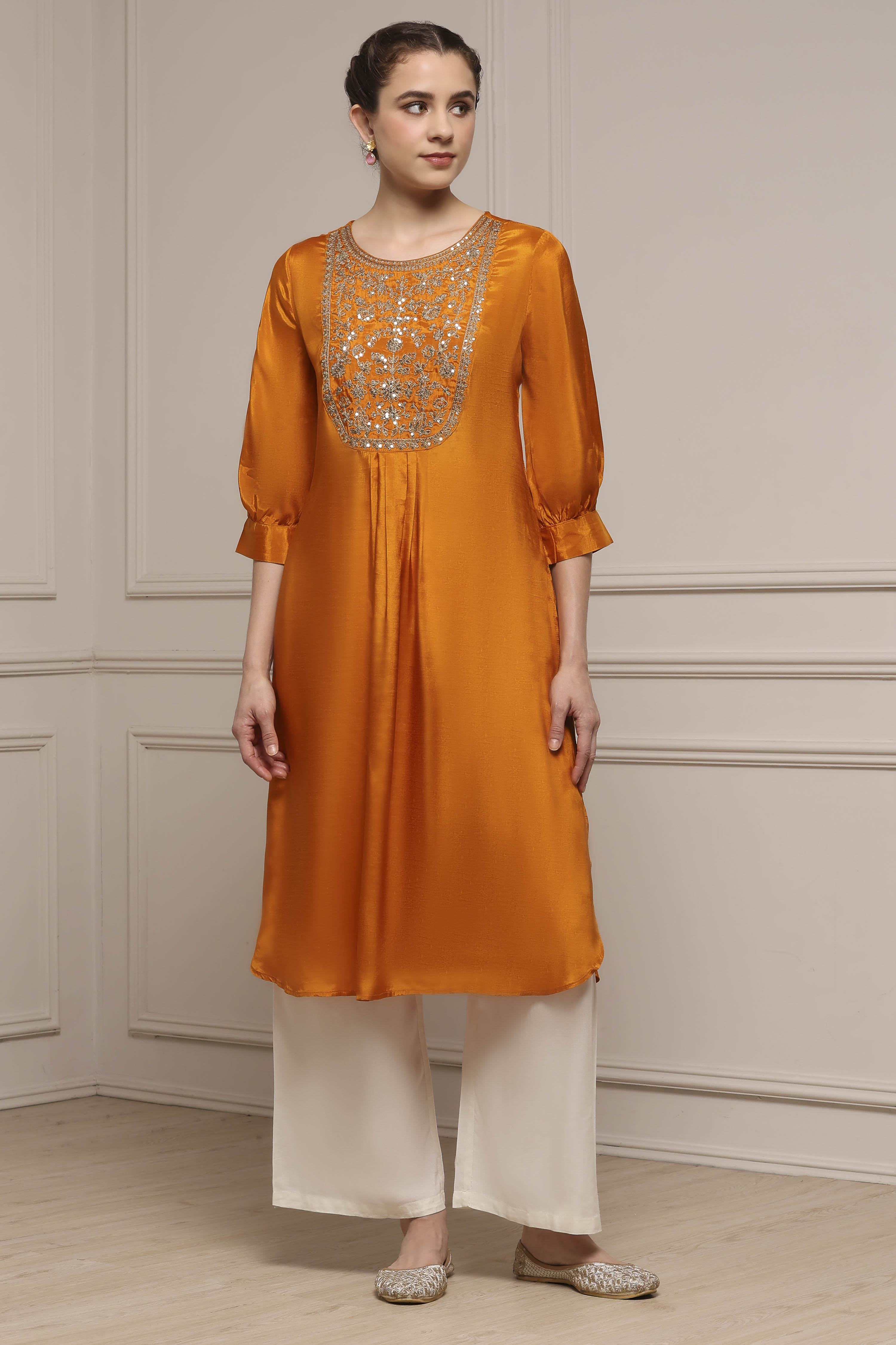 Mustard Yellow Viscose Rayon Straight Solid Kurta image number 0