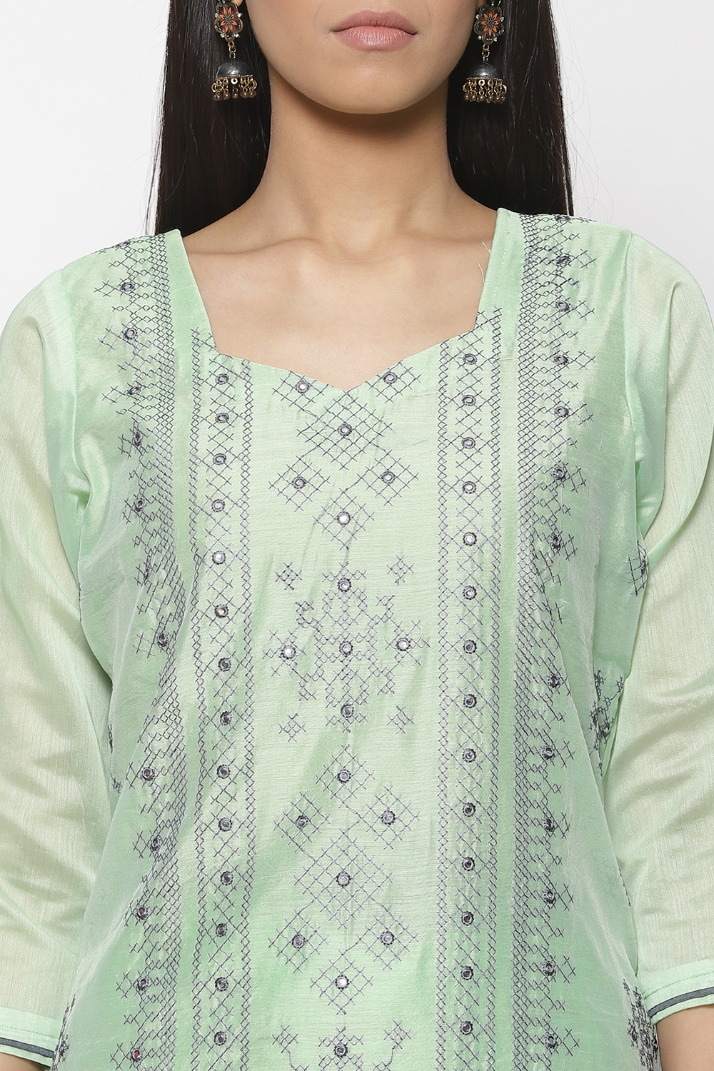 Yellow Chanderi Hand Embroidered Unstitched Suit Set image number 1