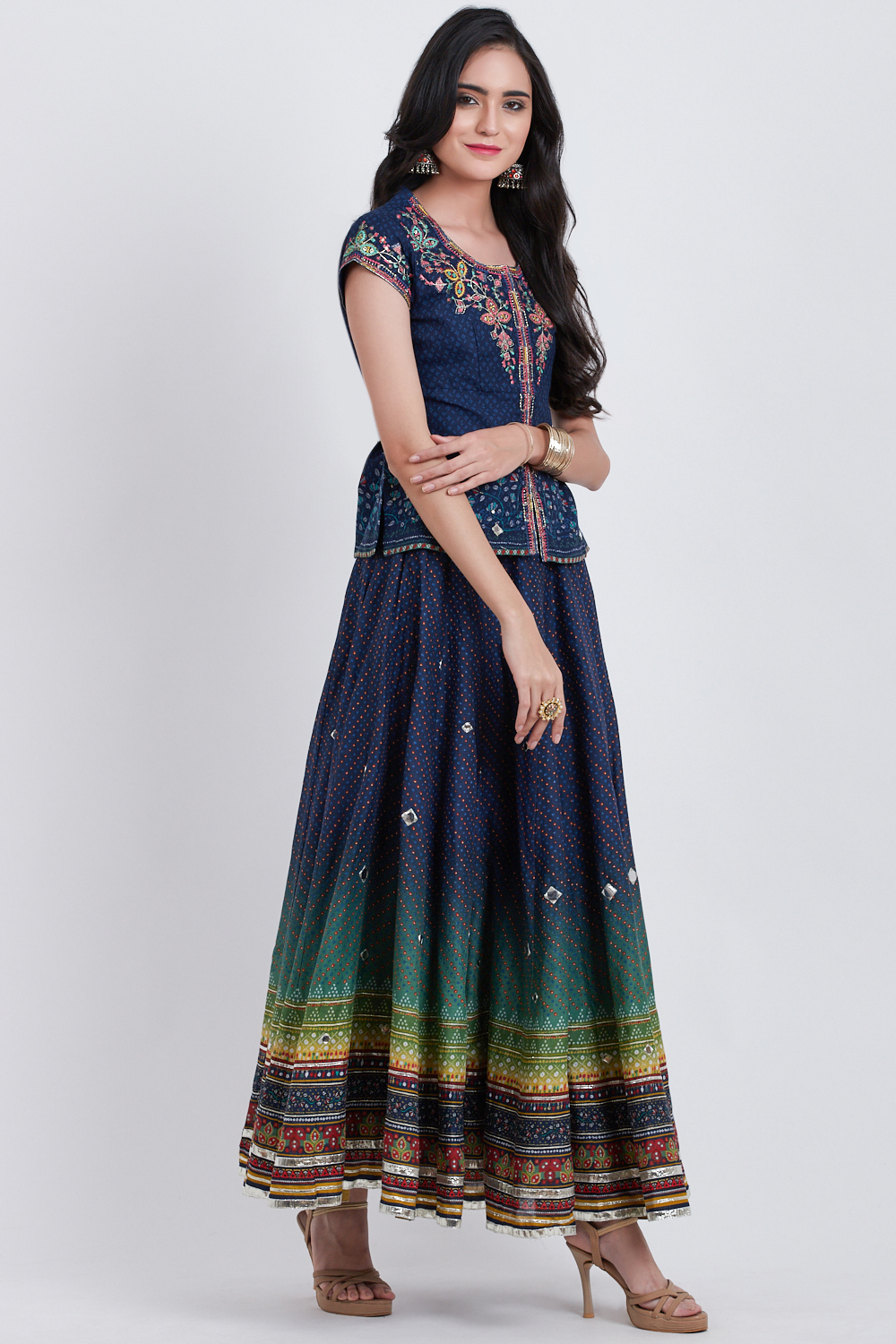 Navy Blue Cotton Lehenga Set image number 4