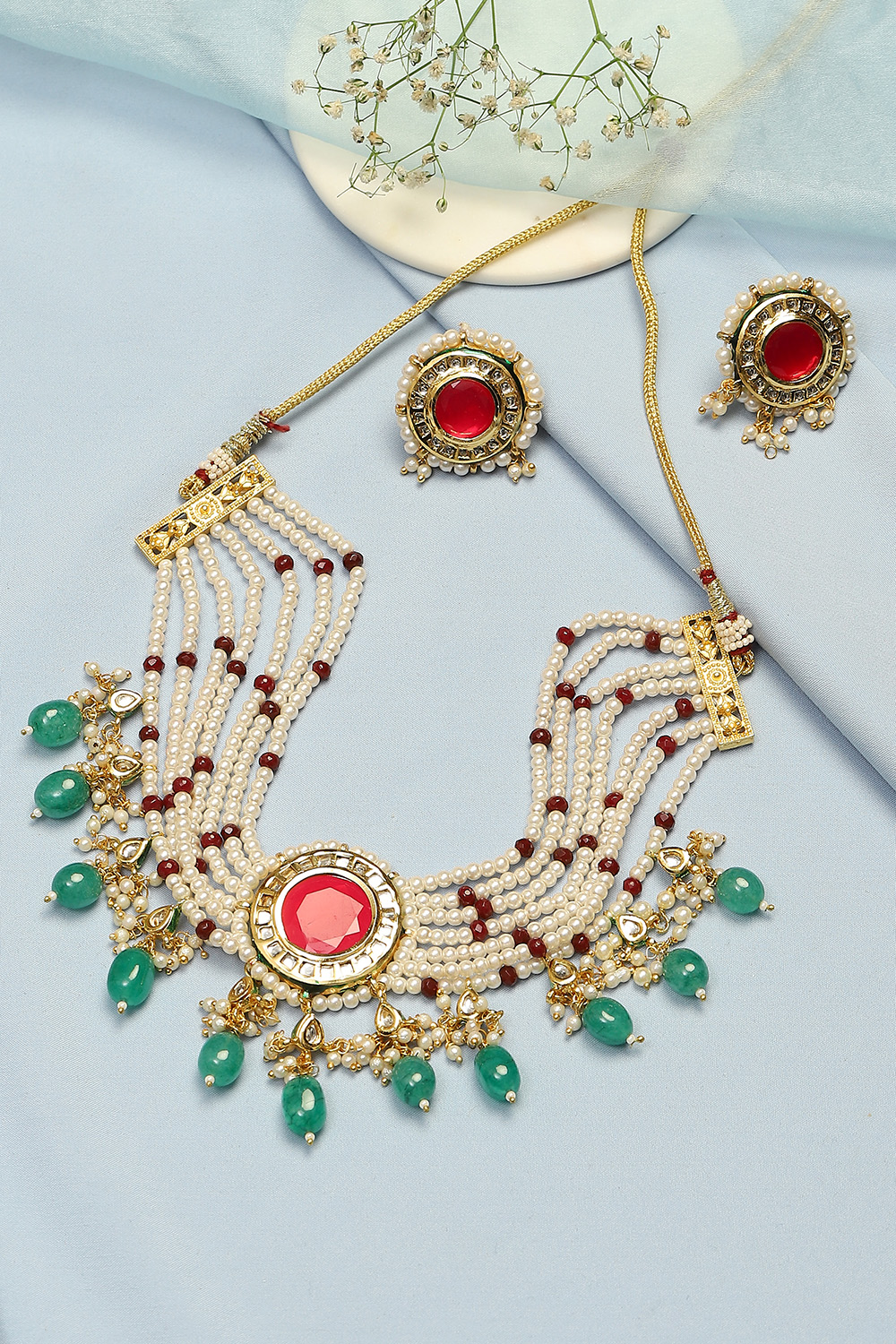 Red Green Alloy Necklace Set image number 0