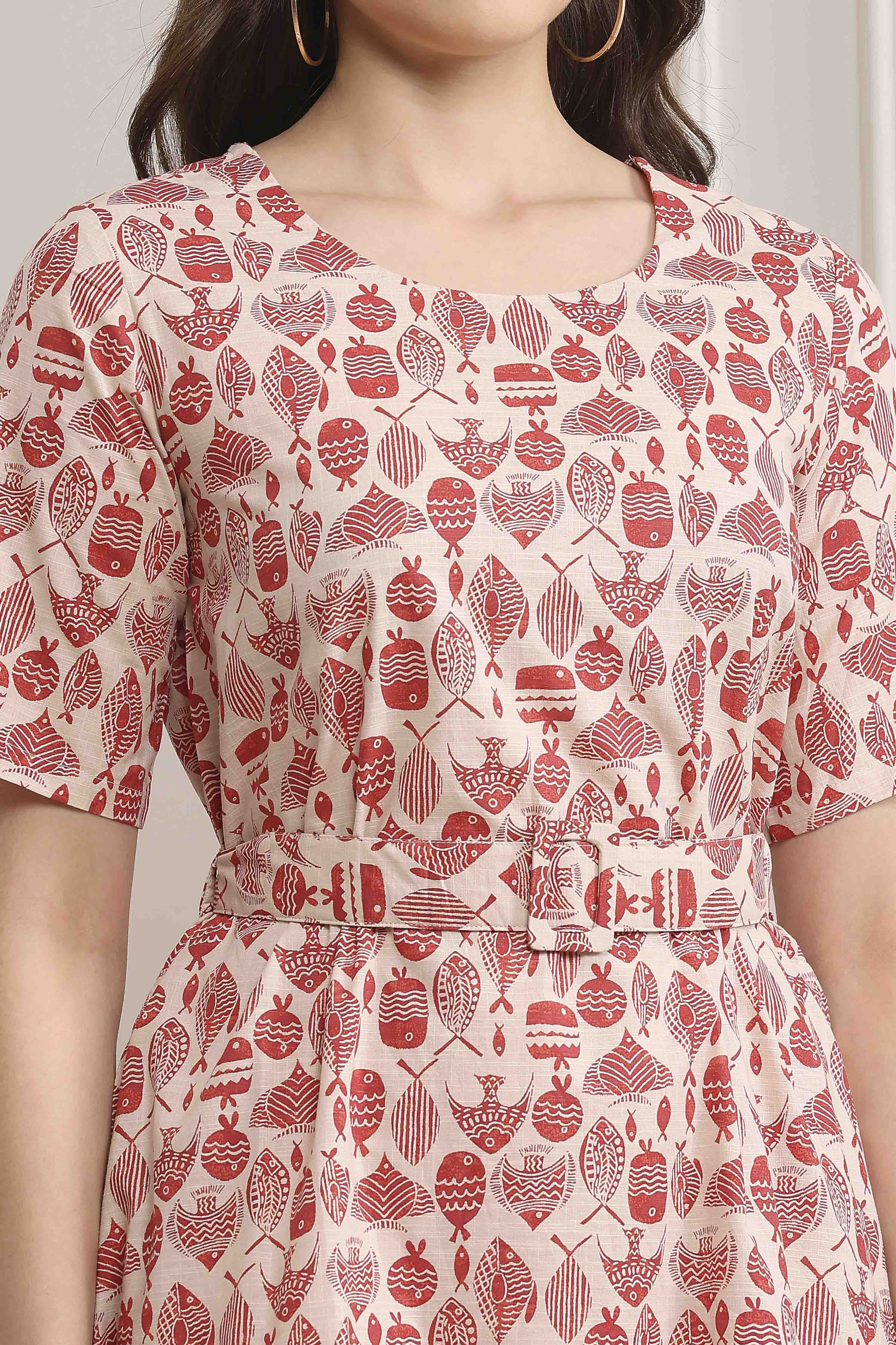 Coral Red Rayon Straight Printed Kurta image number 1