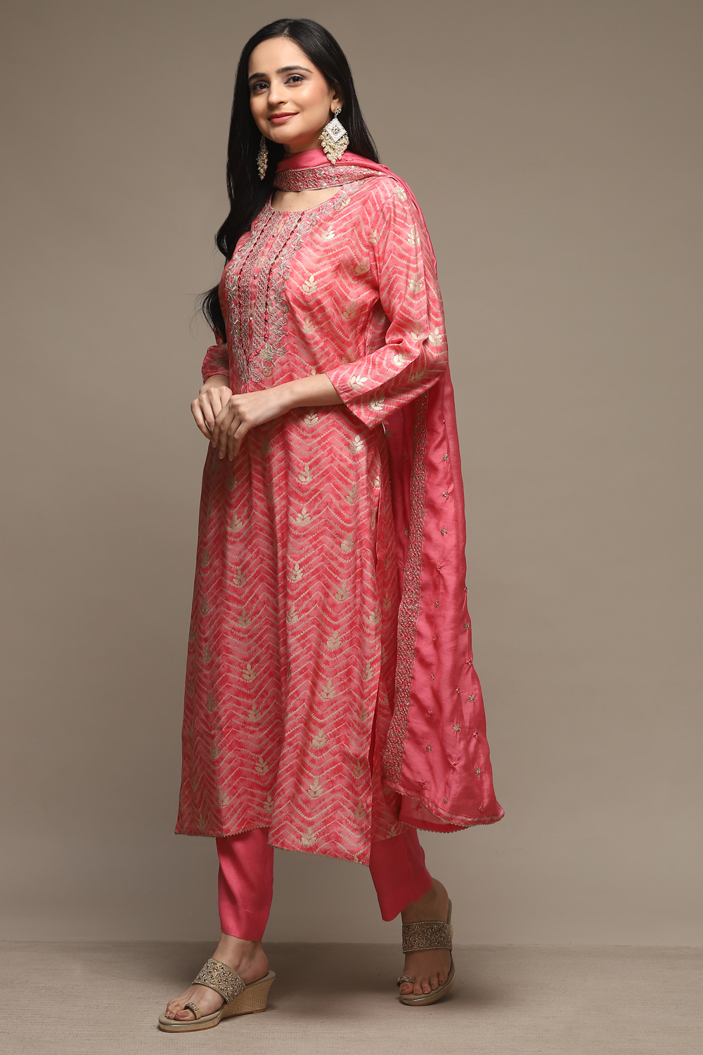 Pink Modal Machine Embroidered Unstitched Suit Set image number 5