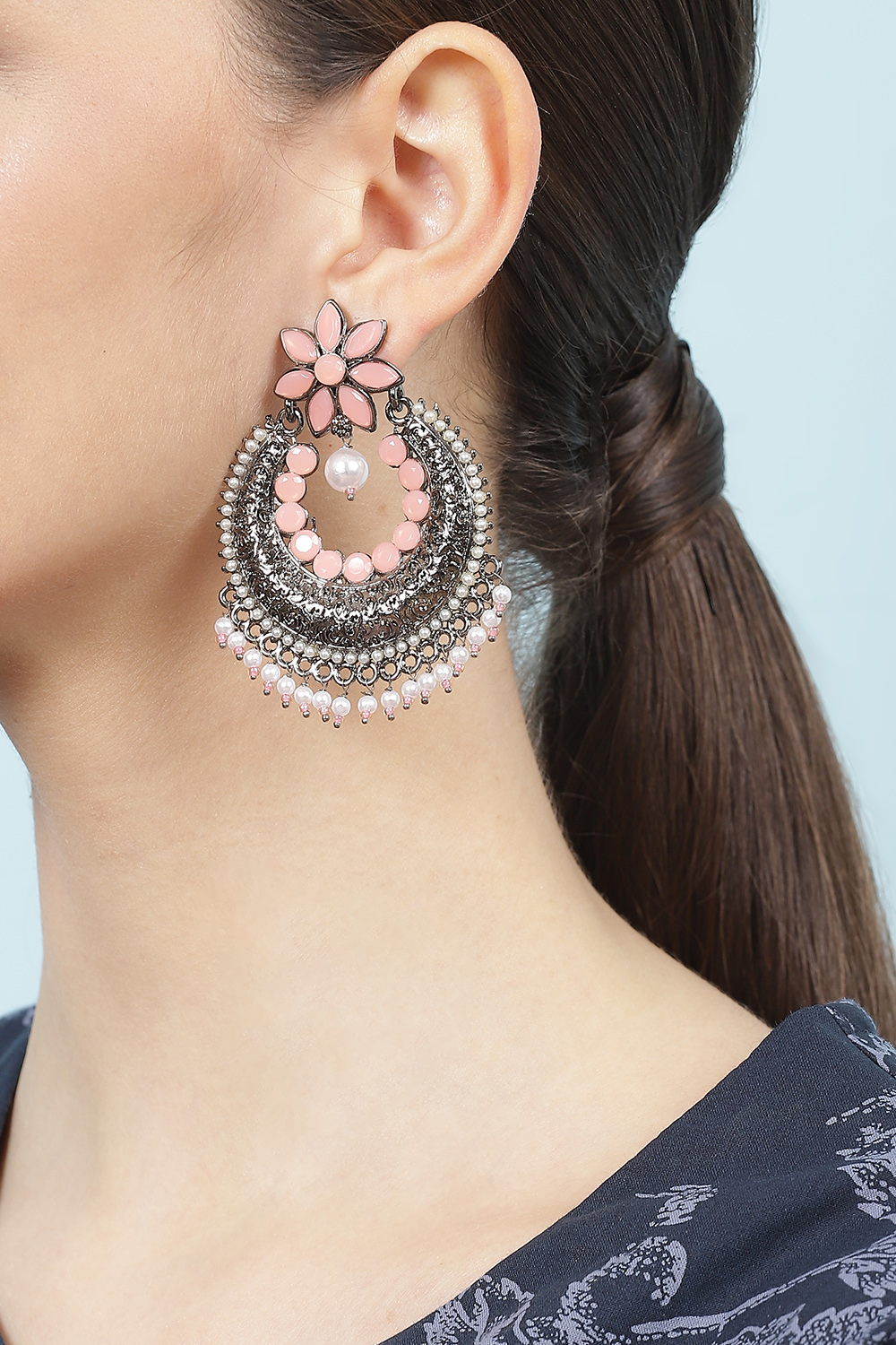 Oxidised Peach Alloy Earrings image number 1