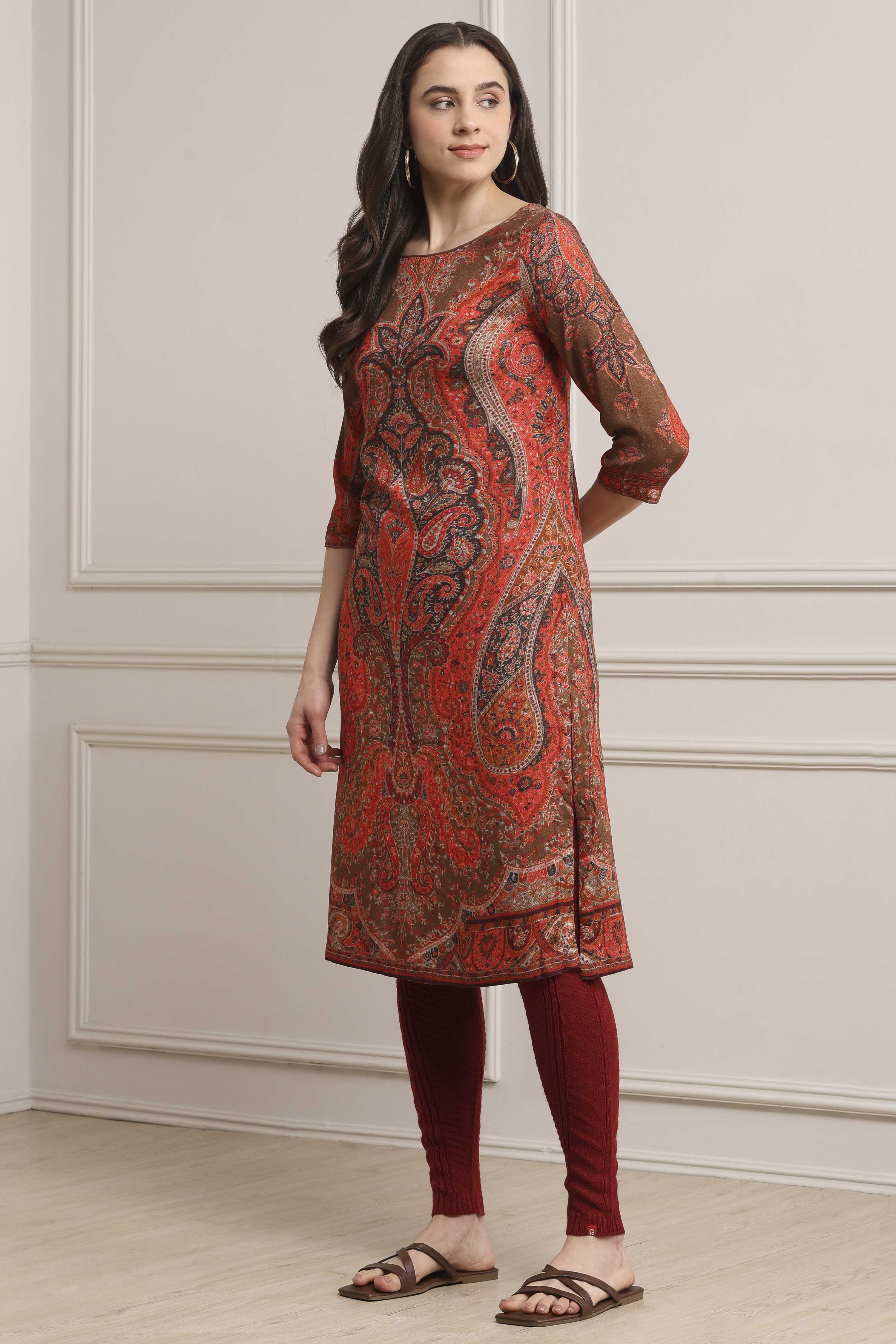 Beige Viscose Rayon Straight Kurta Pants Set image number 3