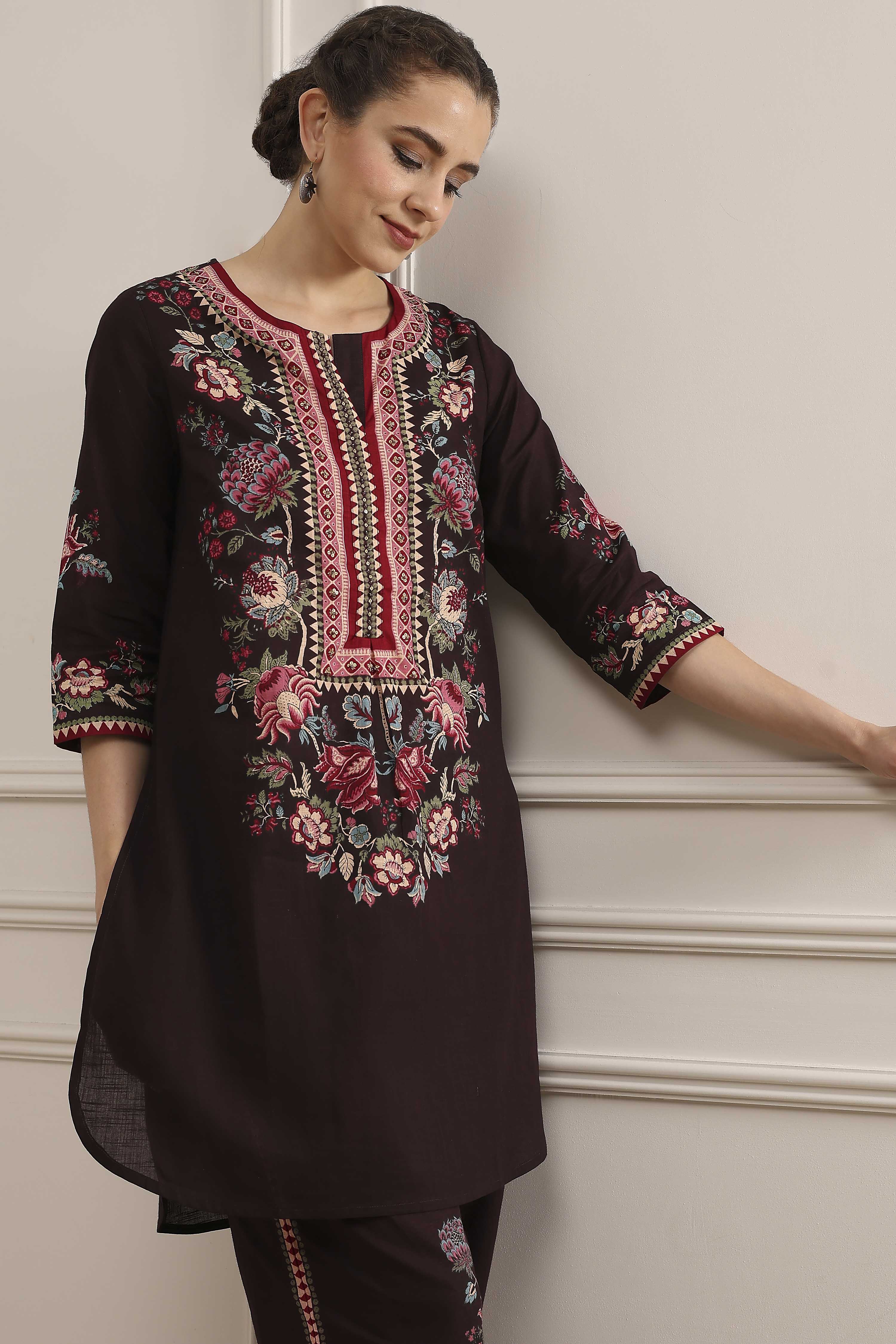 Blue Cotton Printed Straight Kurta Set image number 7