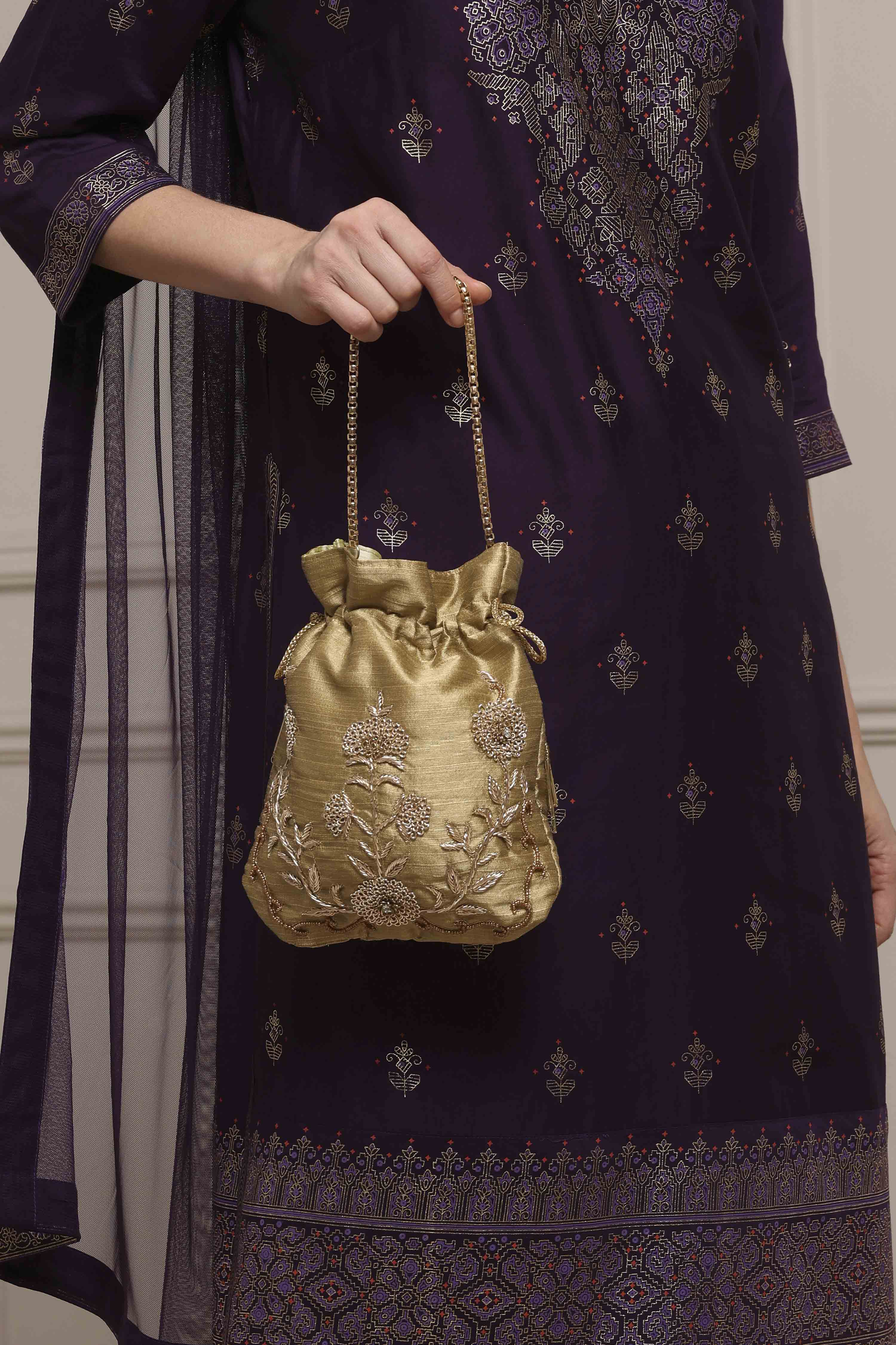Dark Gold Fabric Potli Bag image number 7