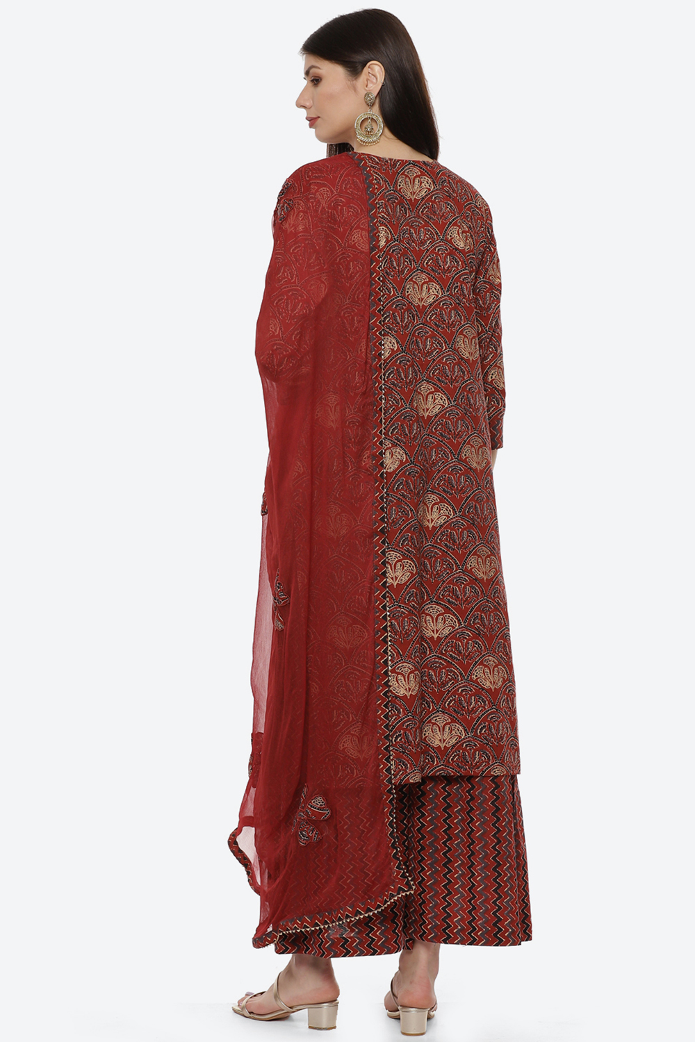 Maroon Cotton Unstitched Suit Set image number 4