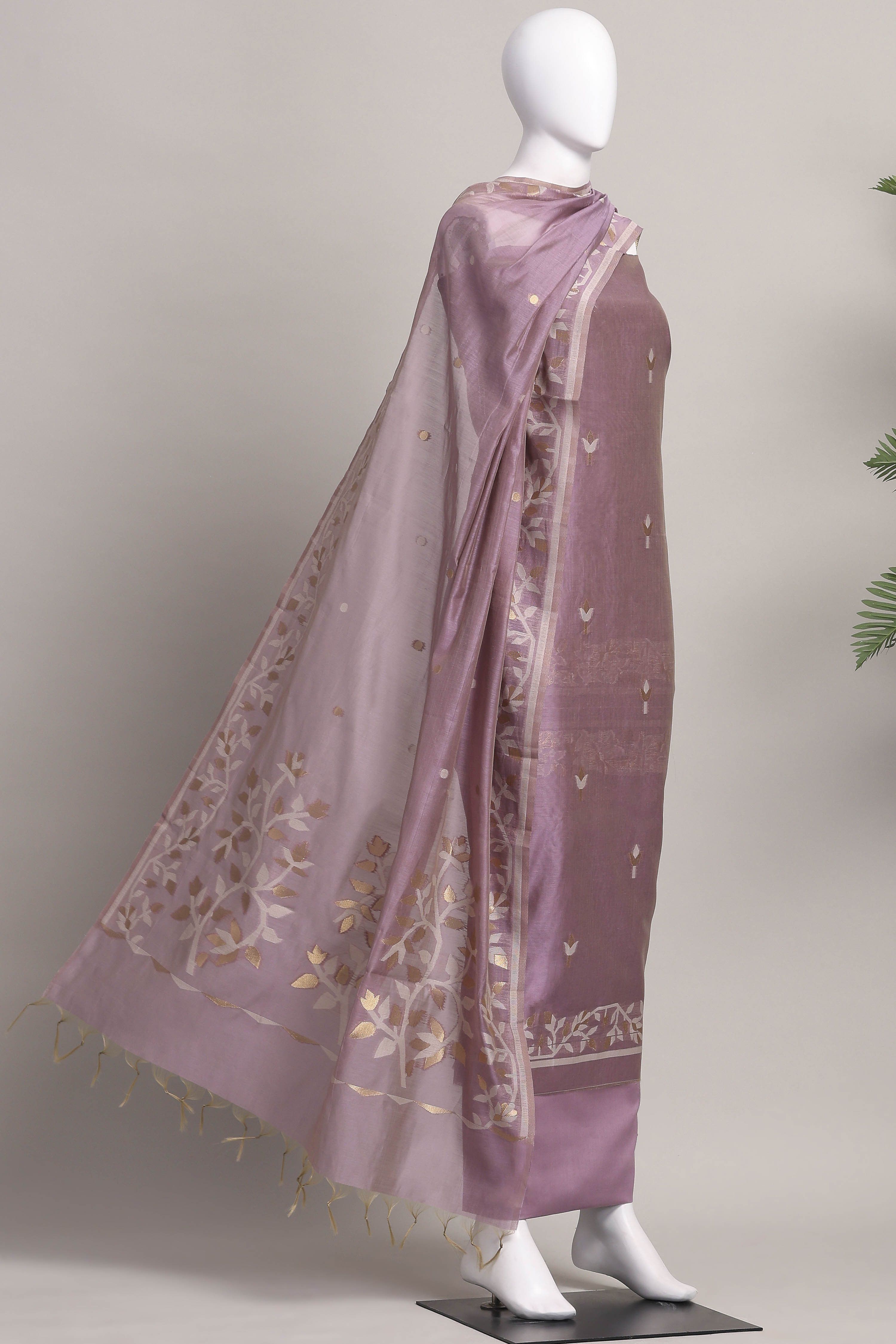 Rust Cotton Jamdani Unstitched Suit Set image number 4