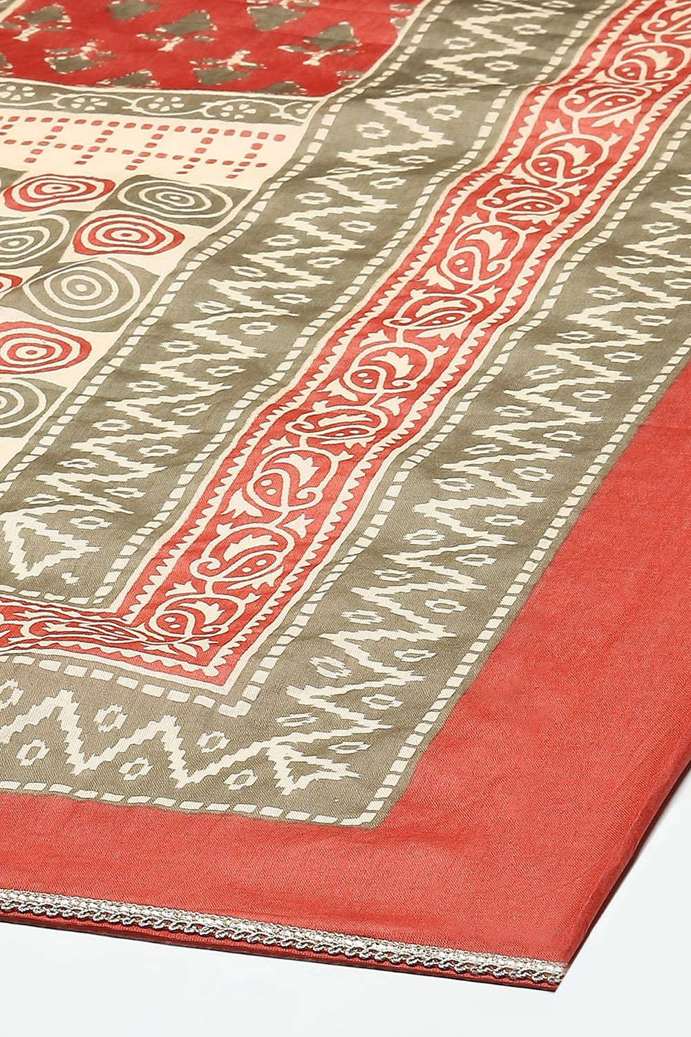 Green Cotton Unstitched Suit set image number 4
