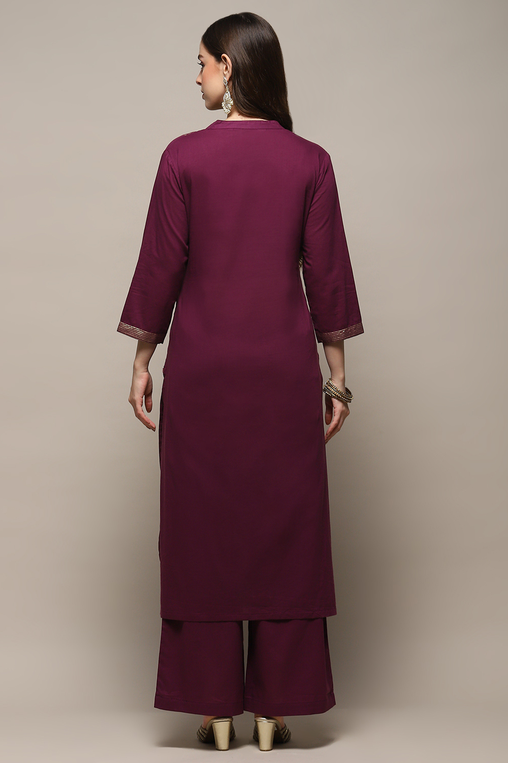 Deep Red Cambric Relaxed Kurta Palazzo Suit Set image number 5