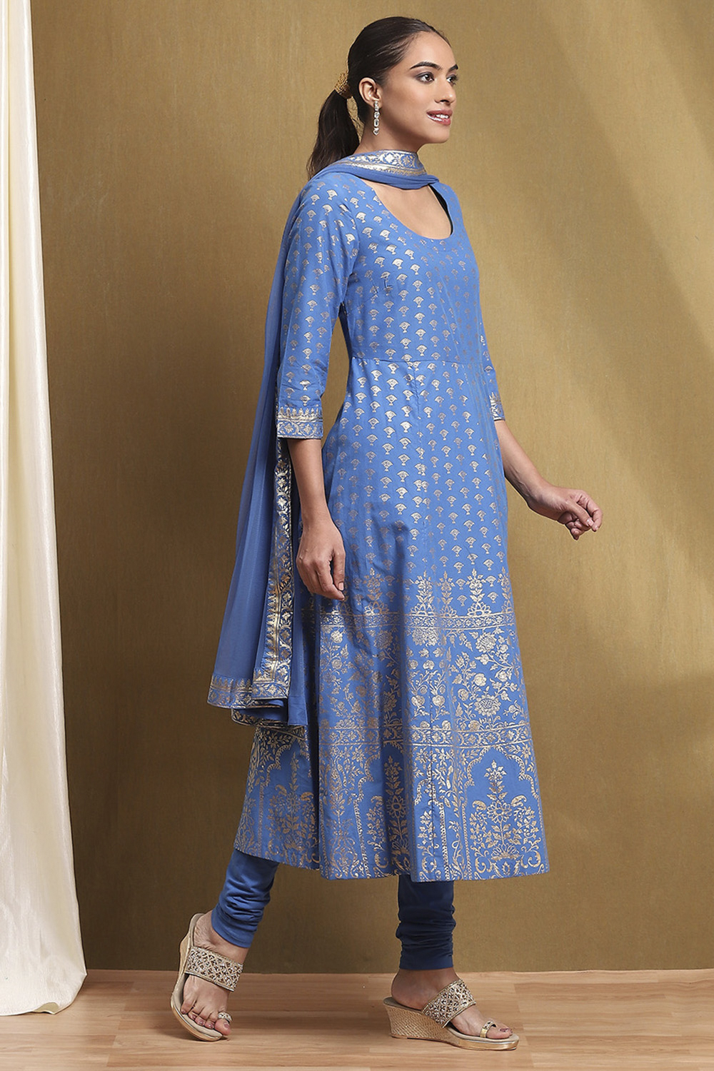 Plum Cotton Printed Anarkali Suit Set image number 5