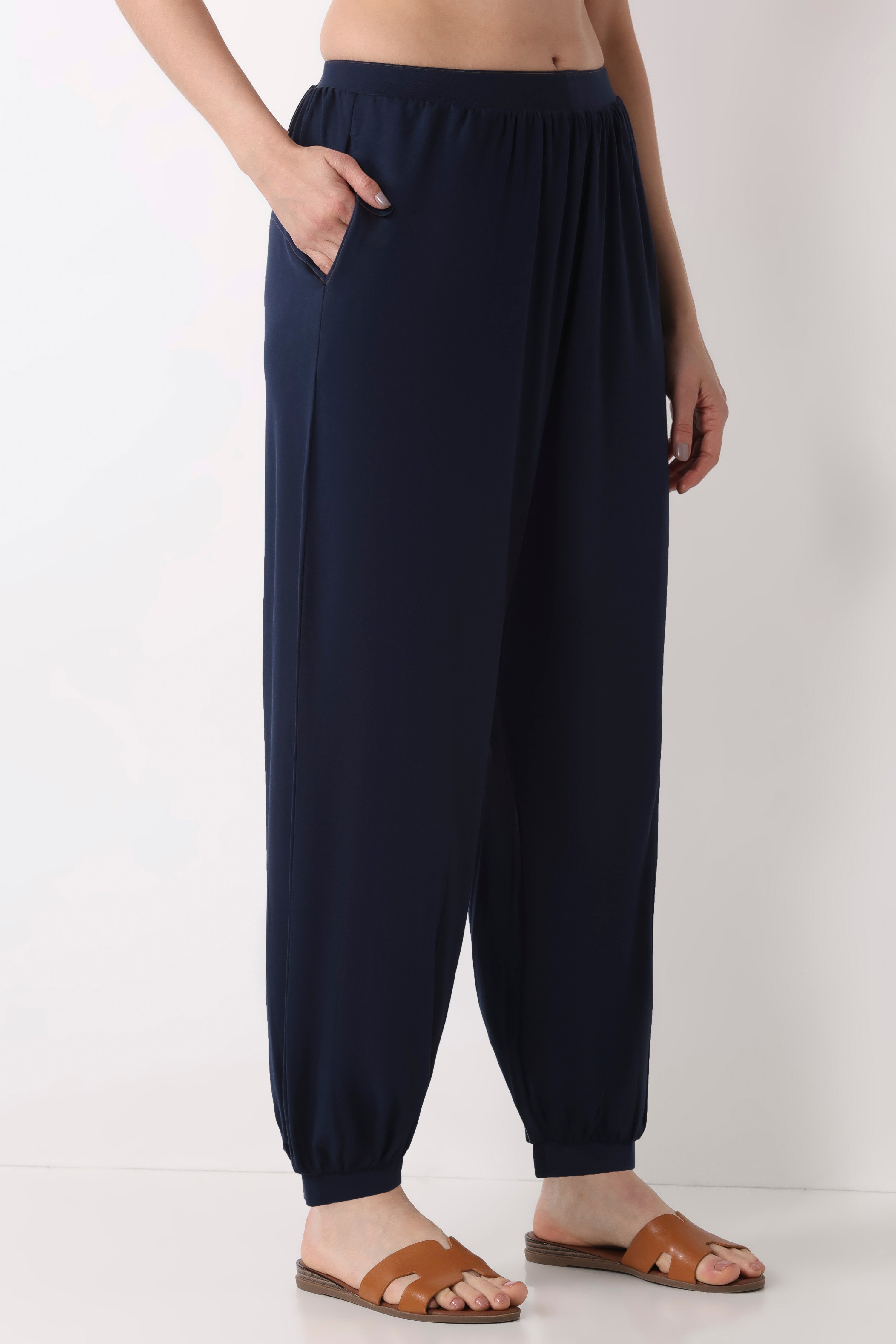 Beige Viscose Lycra Harem Pants image number 3