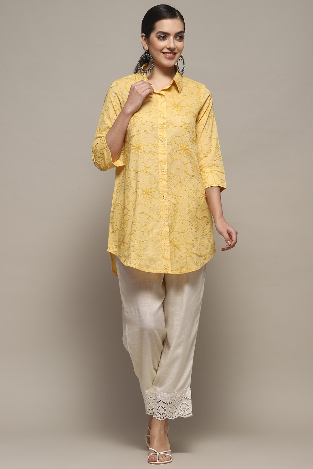Lilac Cotton Straight Embroidered Shirt image number 0