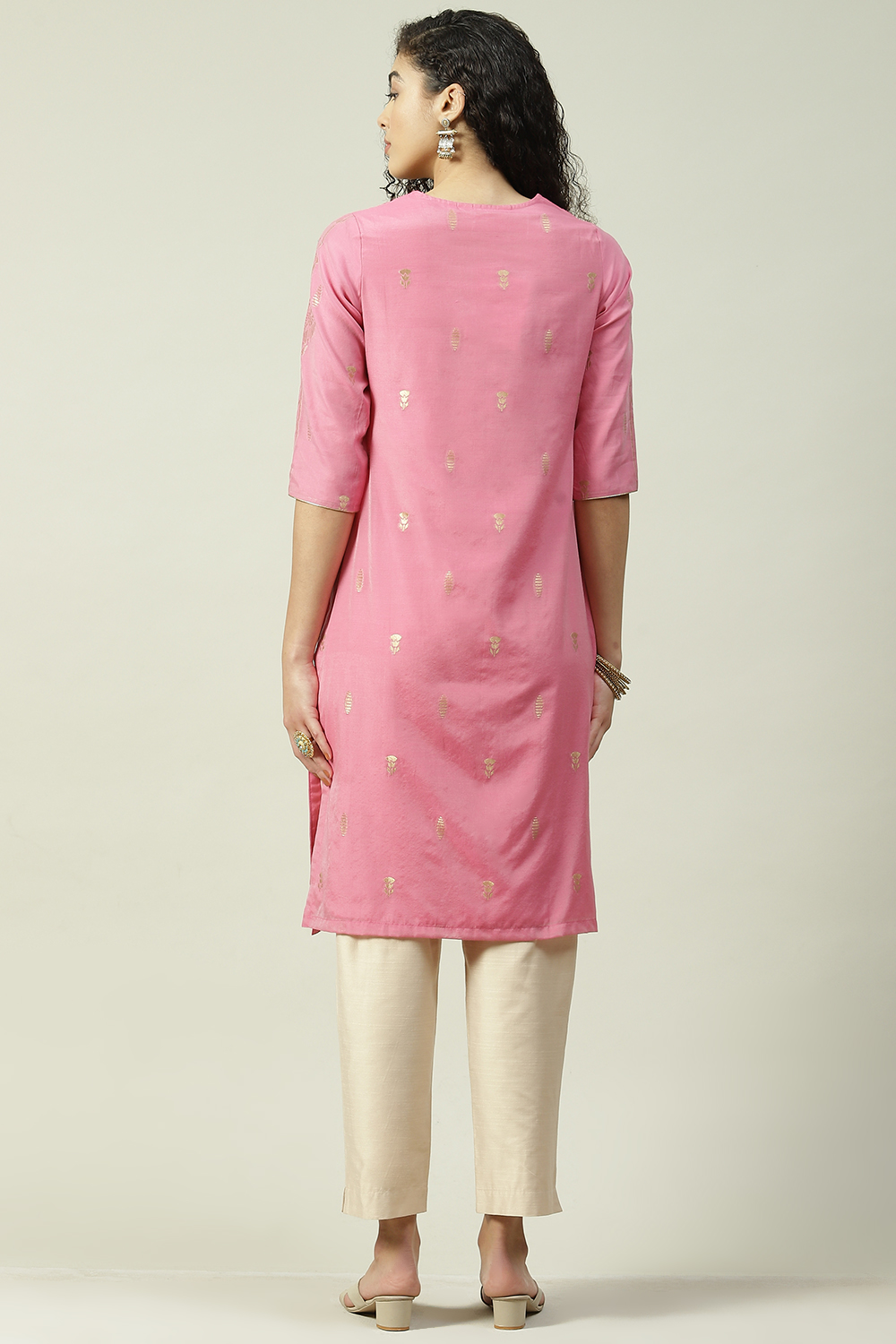 Blue Poly Cotton Straight Yarndyed Kurta image number 4