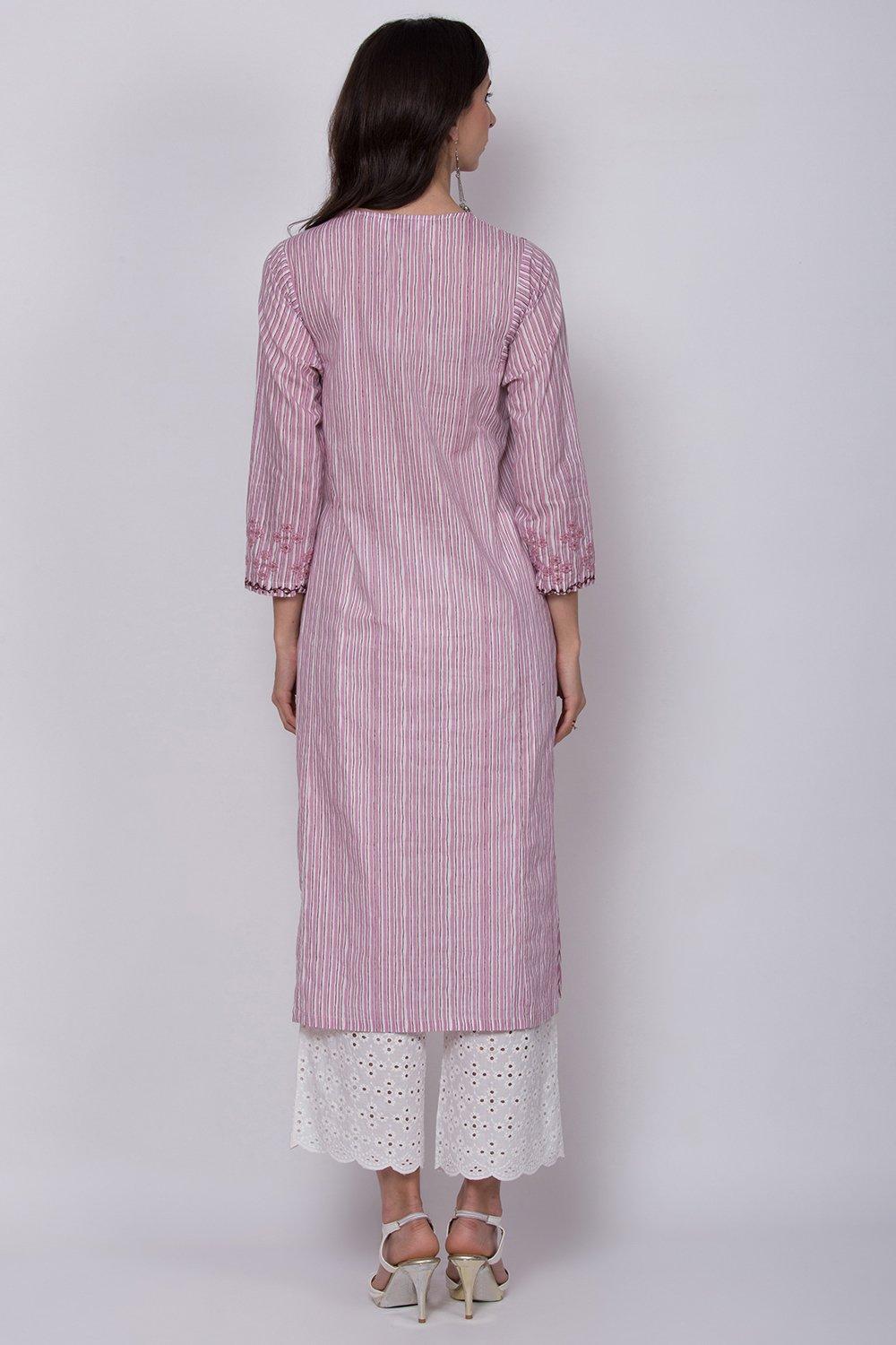Pink Cotton A-Line Kurta Palazzo Suit Set image number 4