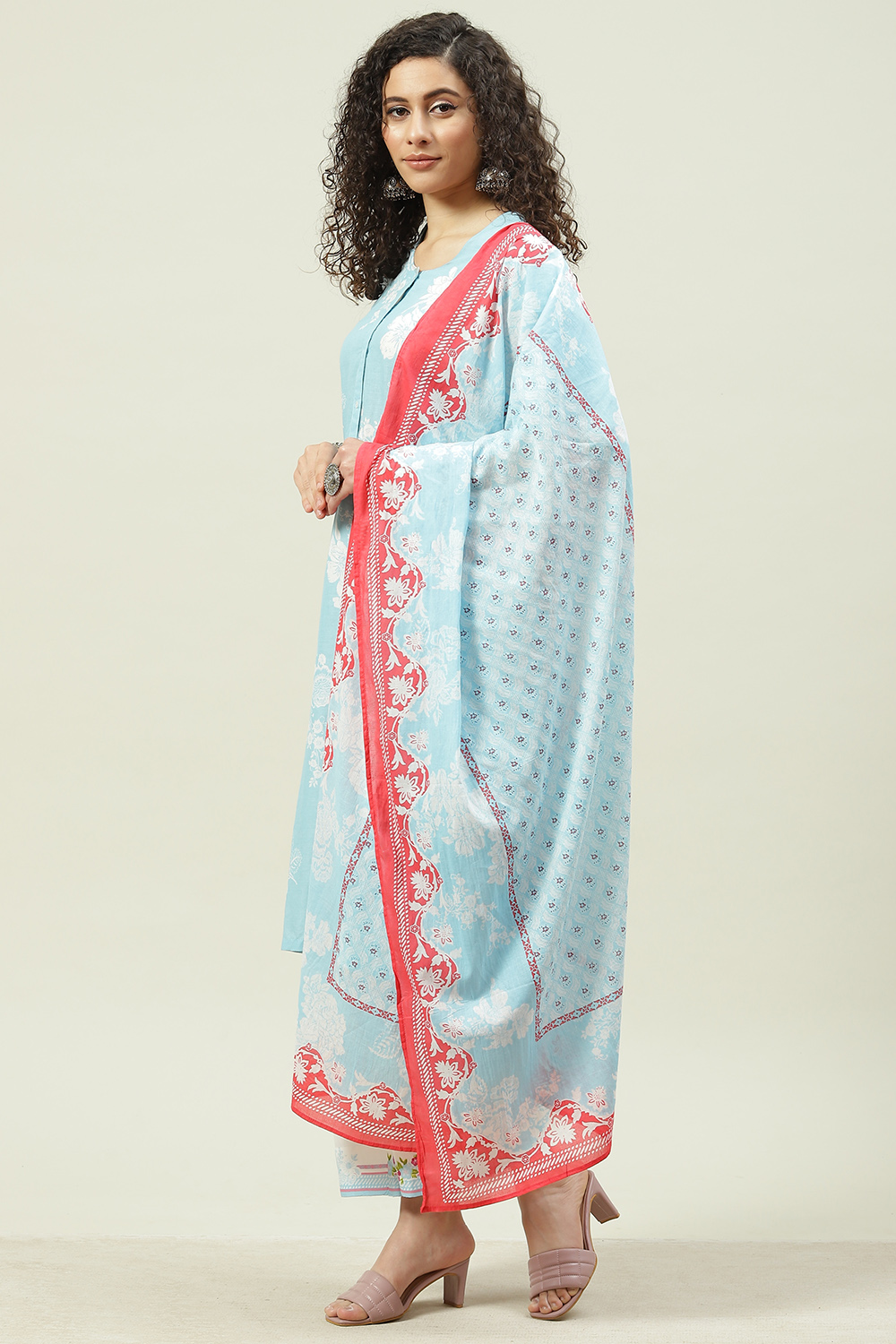 Pink Cotton Straight Kurta Palazzo Suit Set image number 2