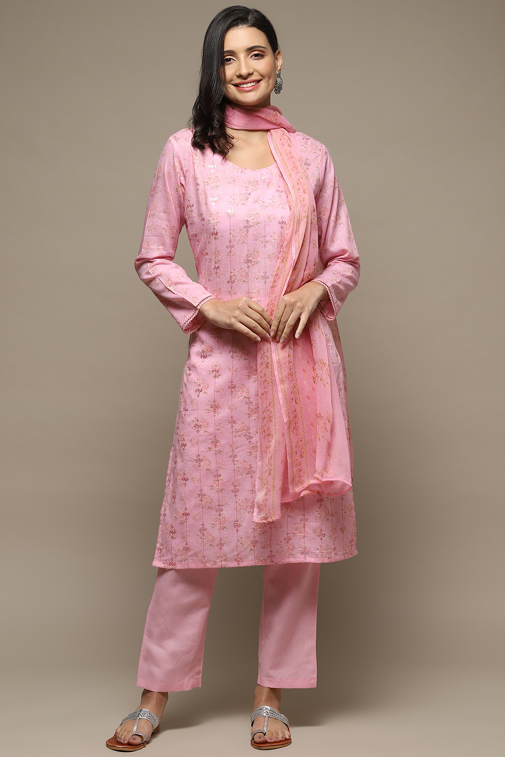 Multi Cotton Blend Digital Print Unstitched Suit Set image number 1