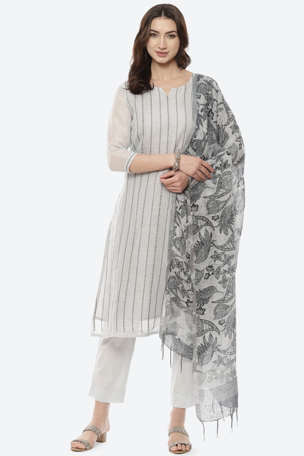 Light Blue Linen Woven Unstitched Suit Set image number 0