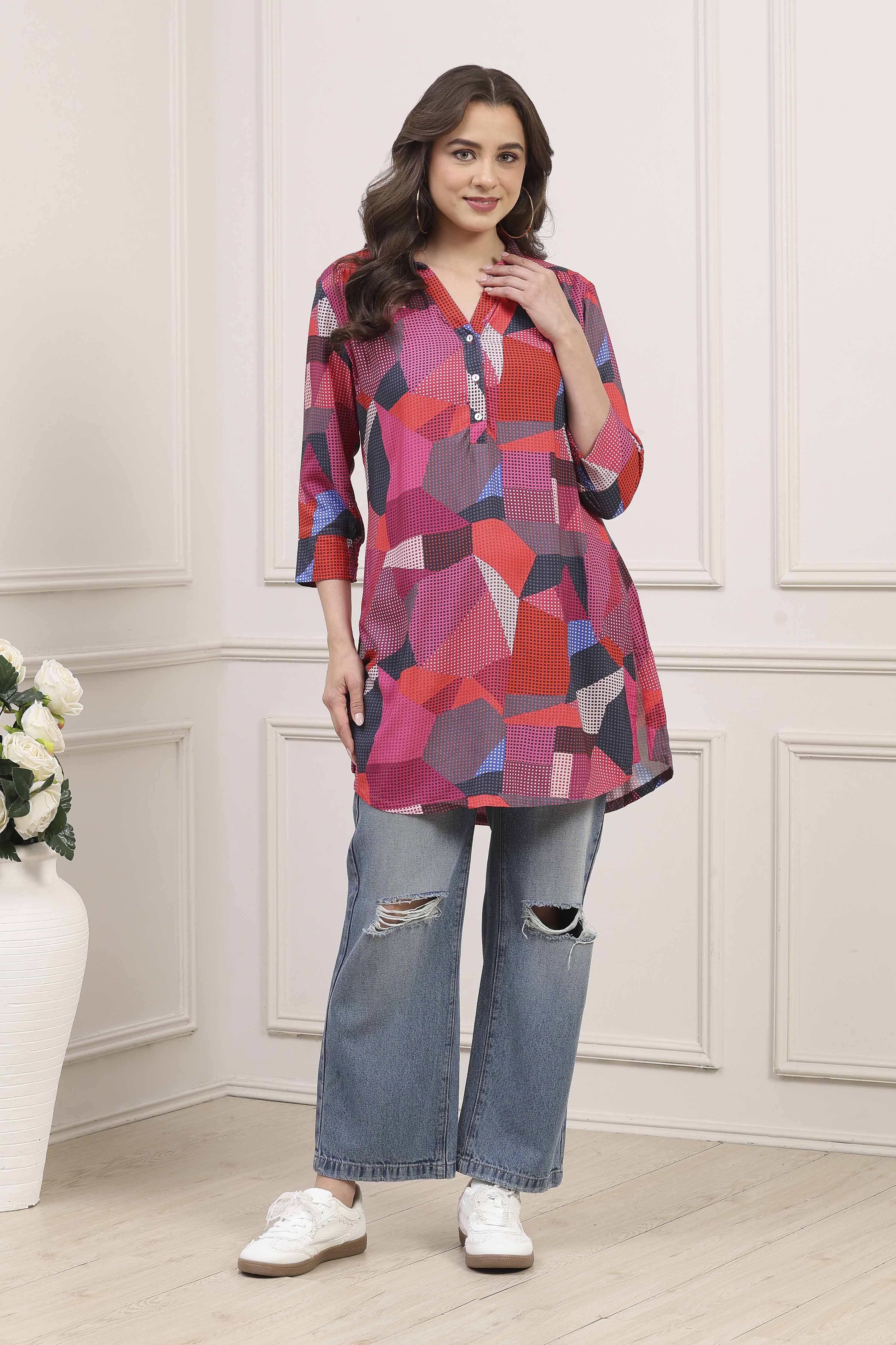 Blue Rayon Straight Printed Kurta image number 5