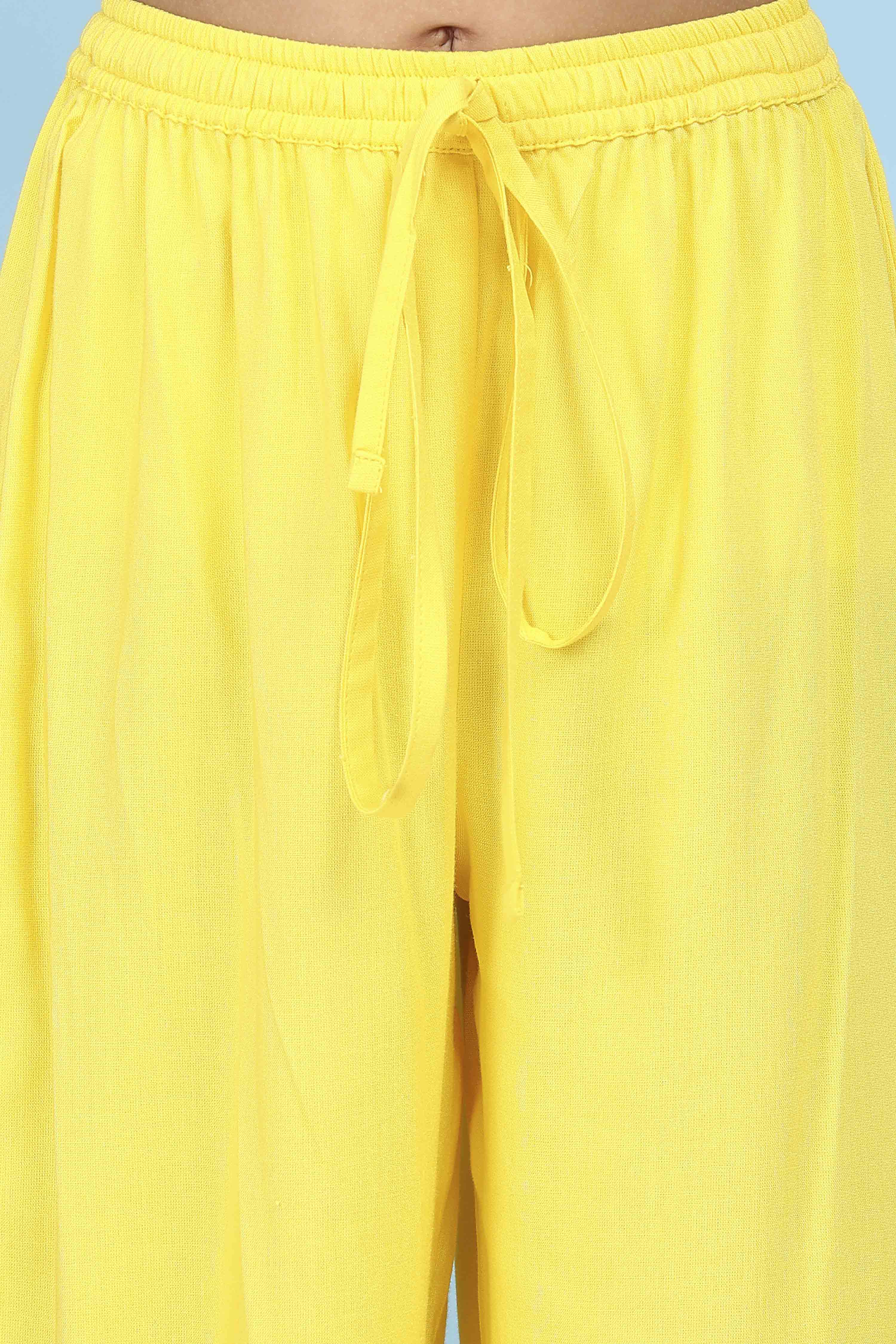 Yellow Cotton Striped Straight Suit Set image number 2