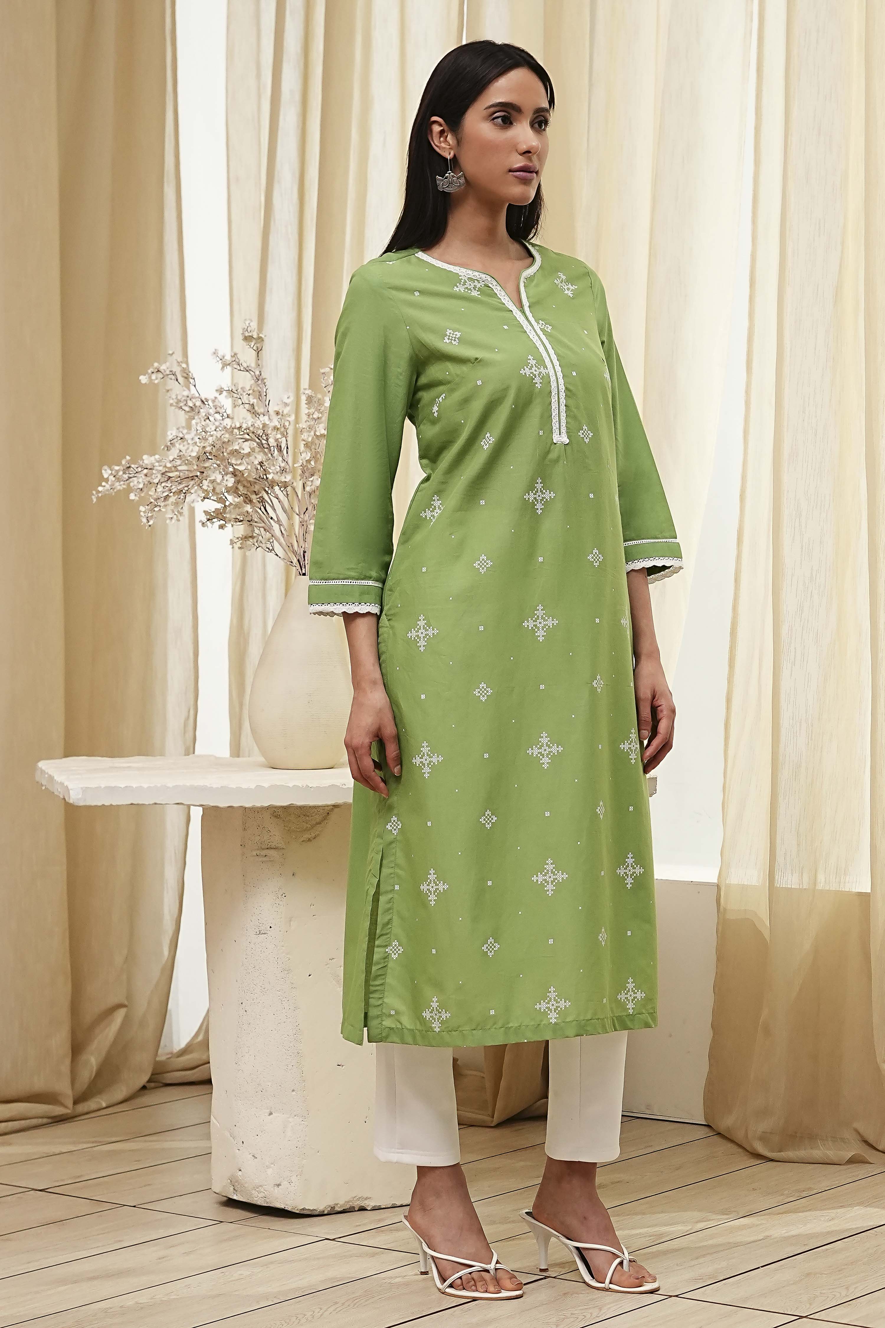 Light Pink Cotton Straight Kurta image number 4