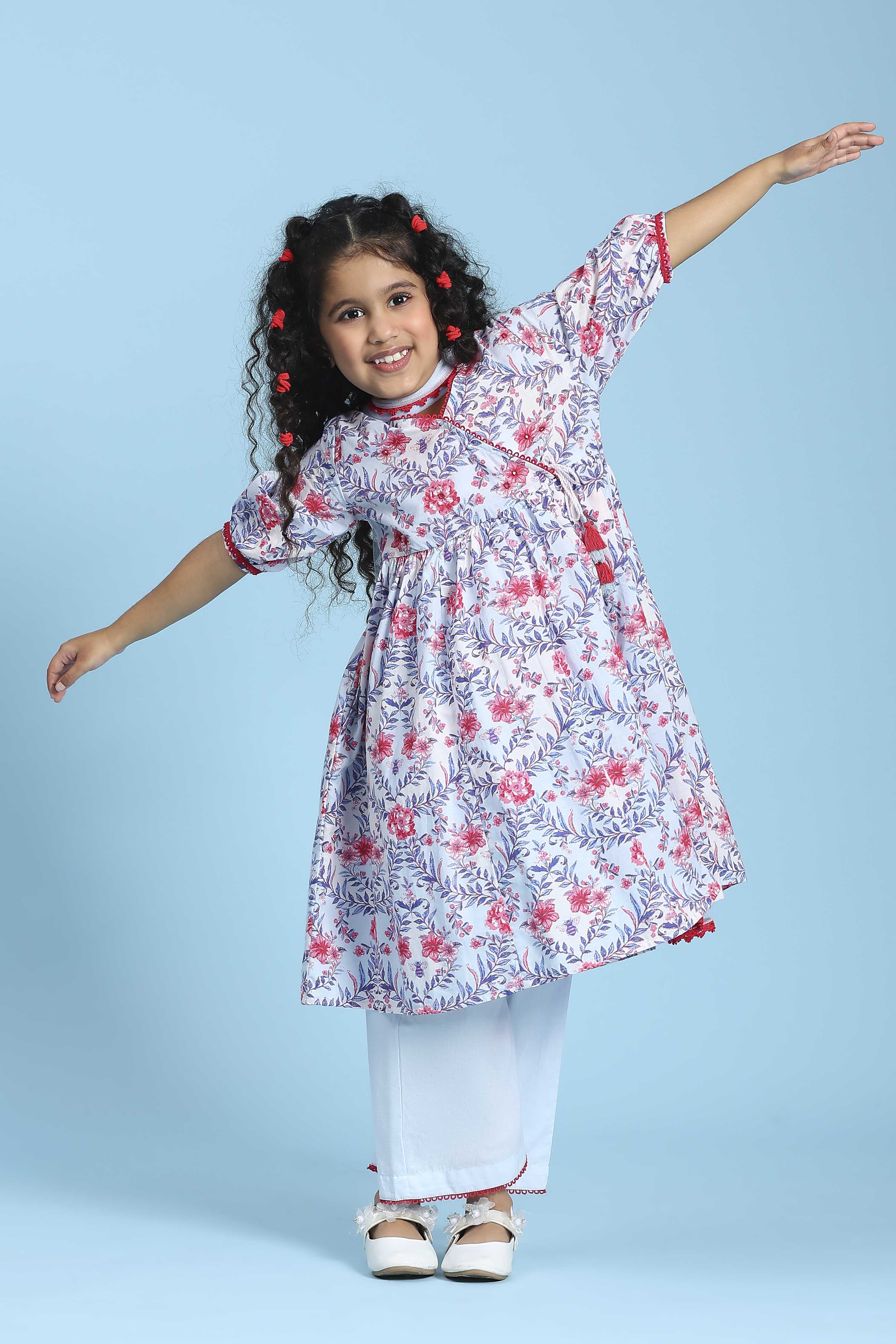 Blue Cotton Printed Angrakha Anarkali Suit Set image number 0