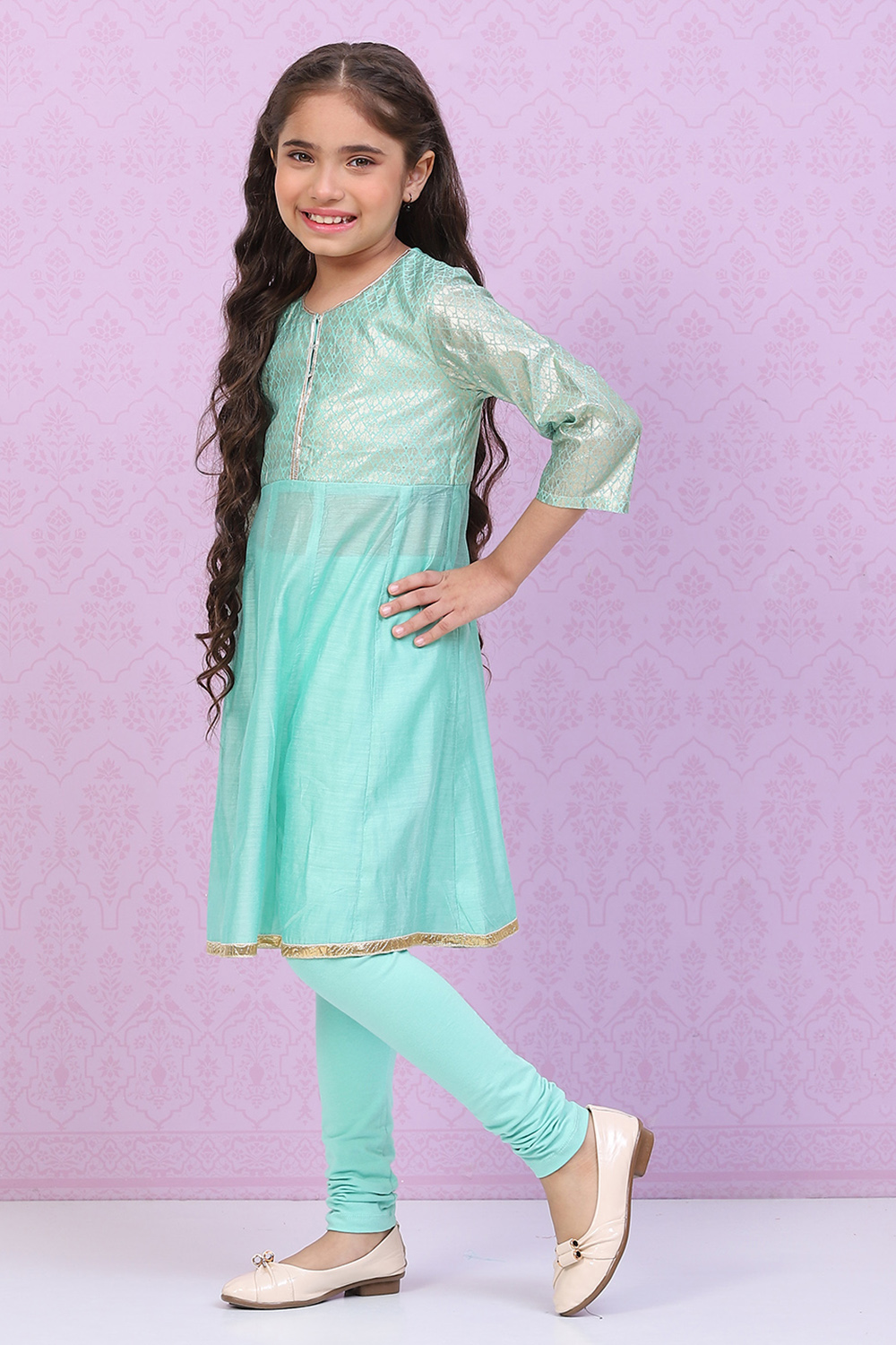 Blue Art Silk Straight Printed Kurta Set image number 3