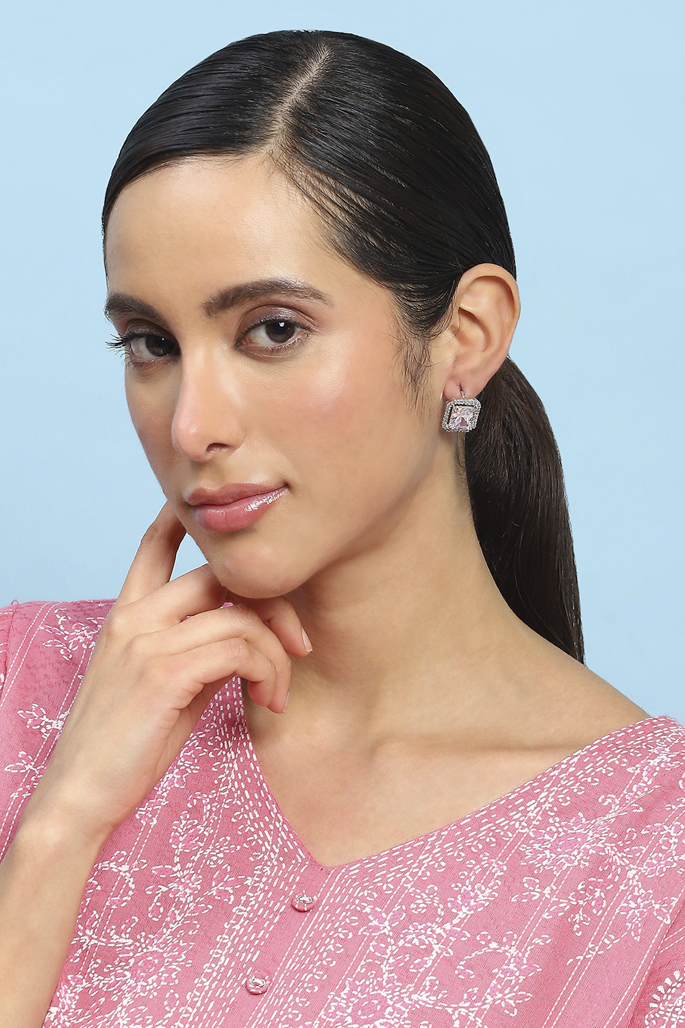 White Stone Embellished Earrings image number 3