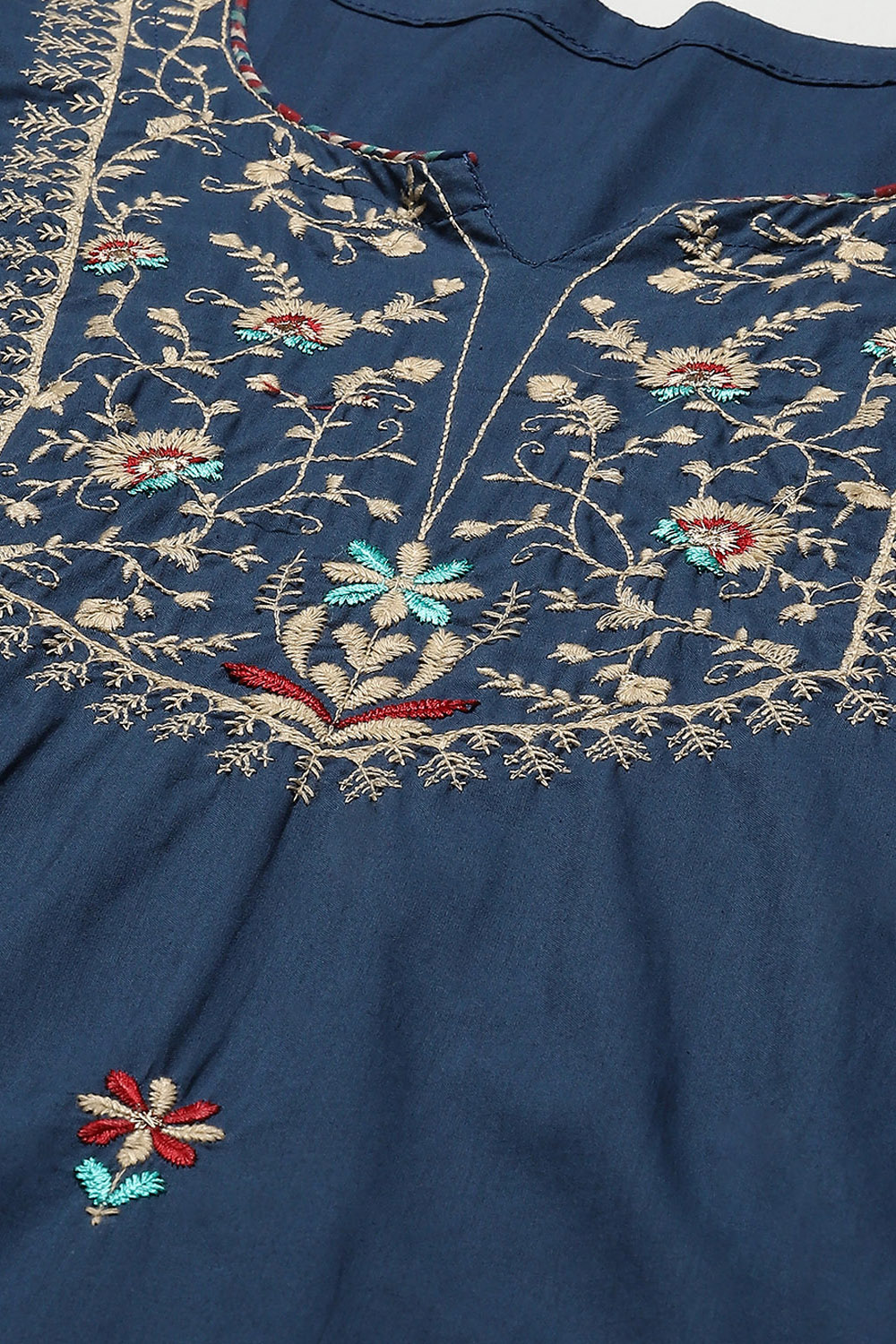 Blue Cotton Unstitched Suit set image number 2