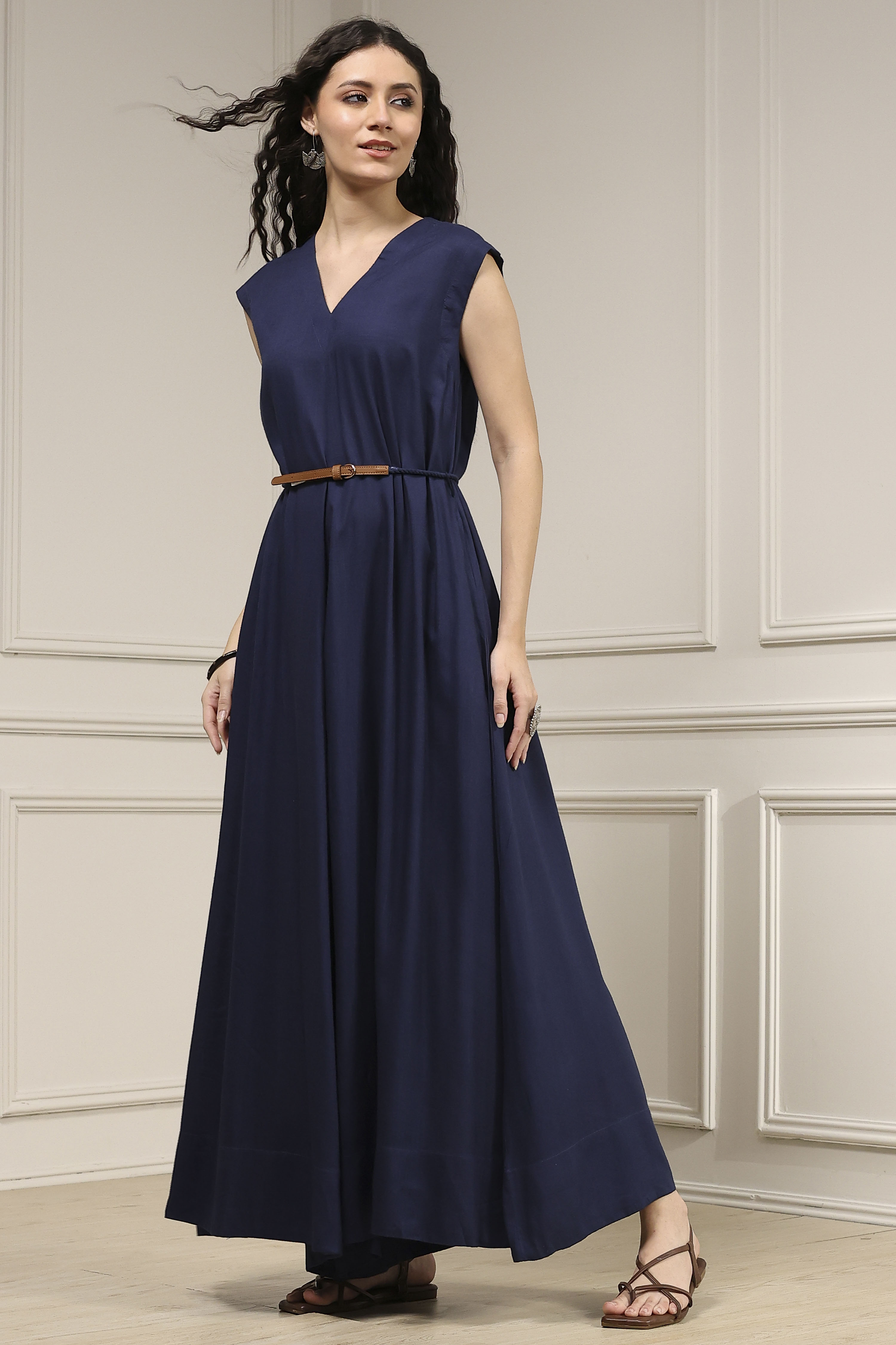 Navy Blue Viscose Rayon Asymmetric Dyed Jumpsuit image number 2