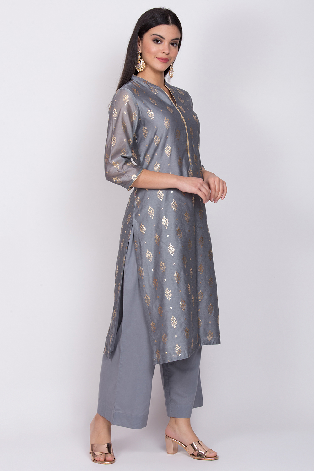 Pink Poly Cotton Straight Kurta Palazzo Suit Set image number 3