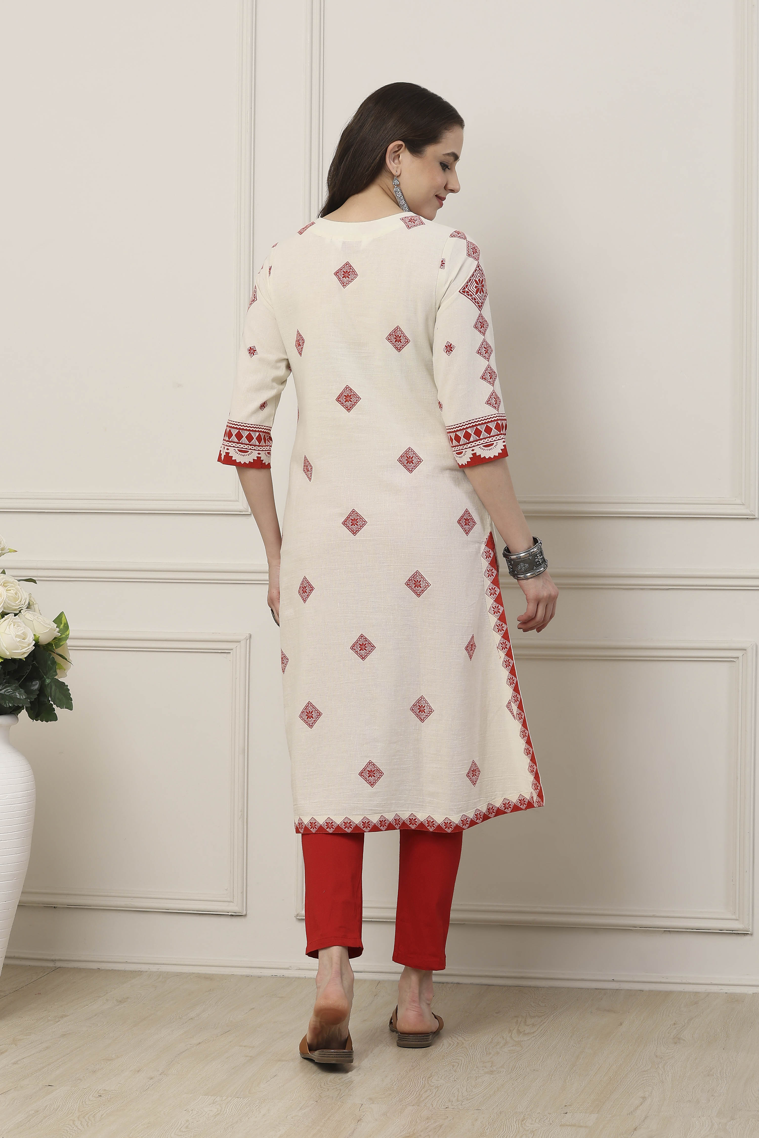 Orange Cotton Straight Kurta image number 3