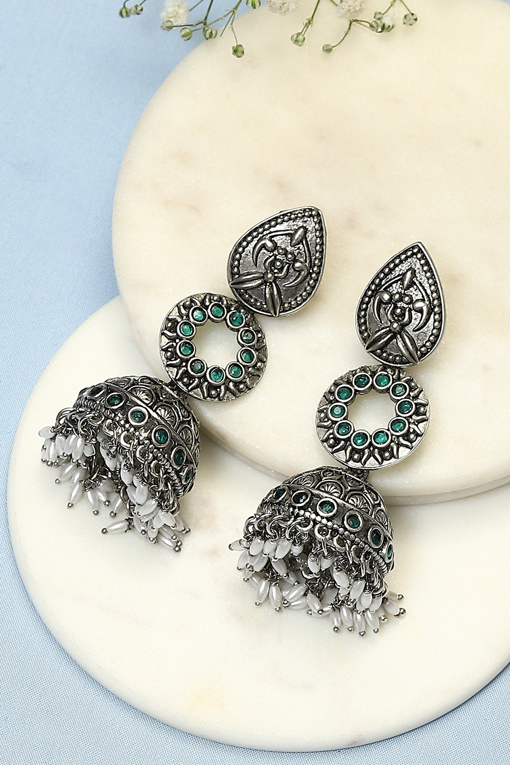 Oxidised Green Alloy Earrings image number 0