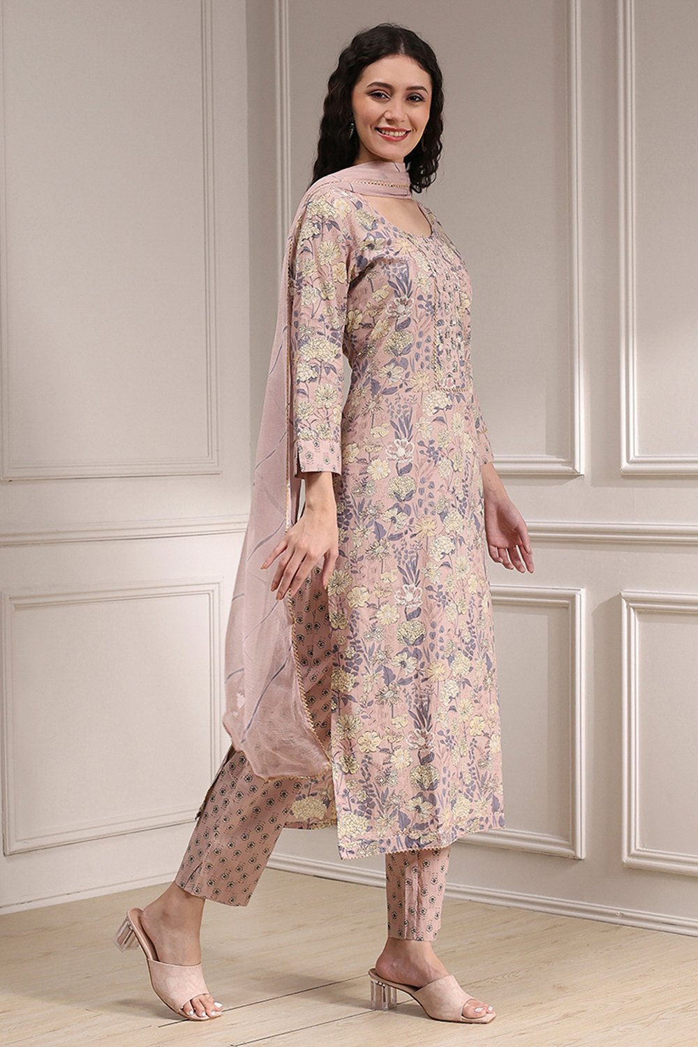 Purple Cotton Printed Embroidered Unstitched Suit Set image number 7