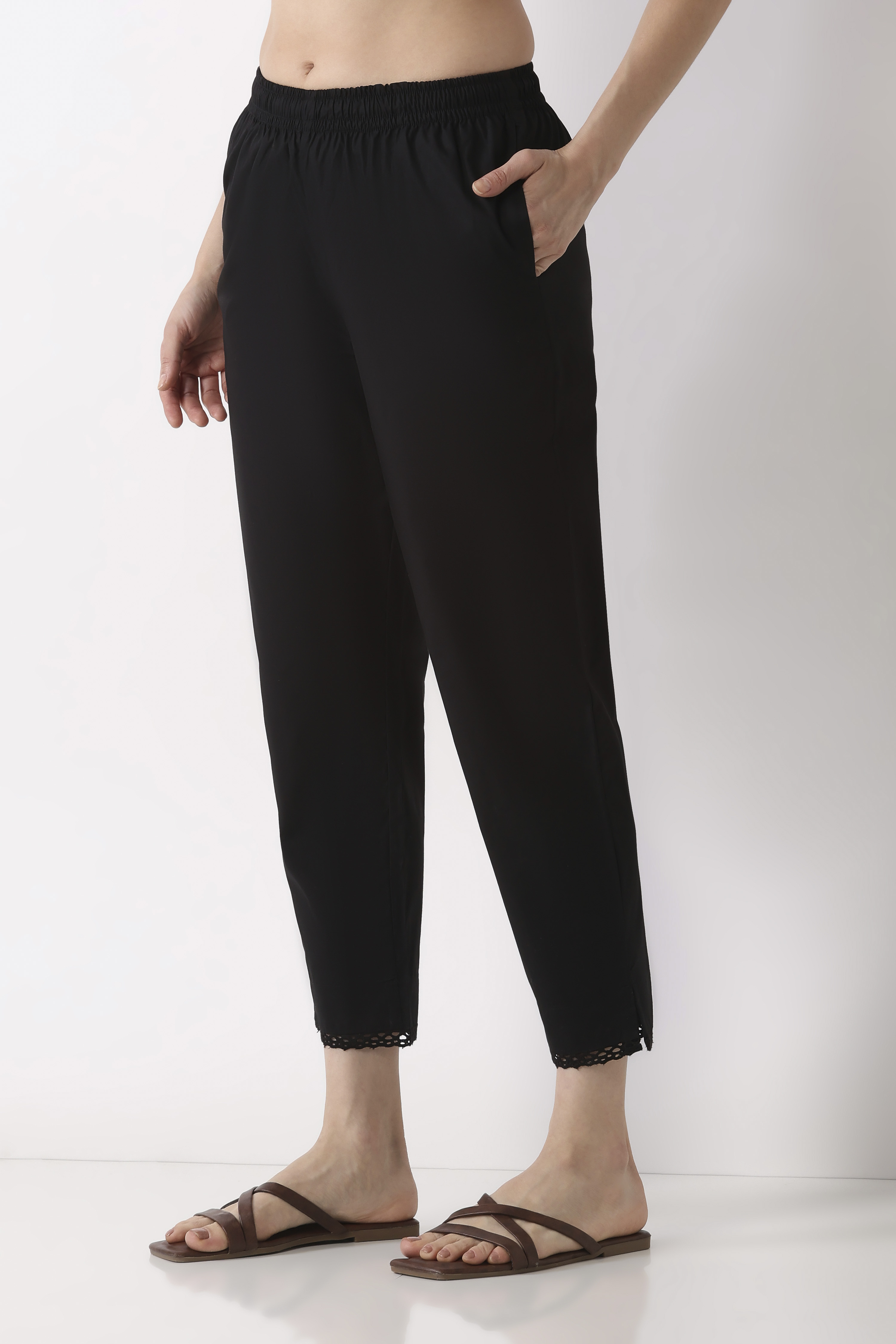 Black Cotton Slim Pants image number 2